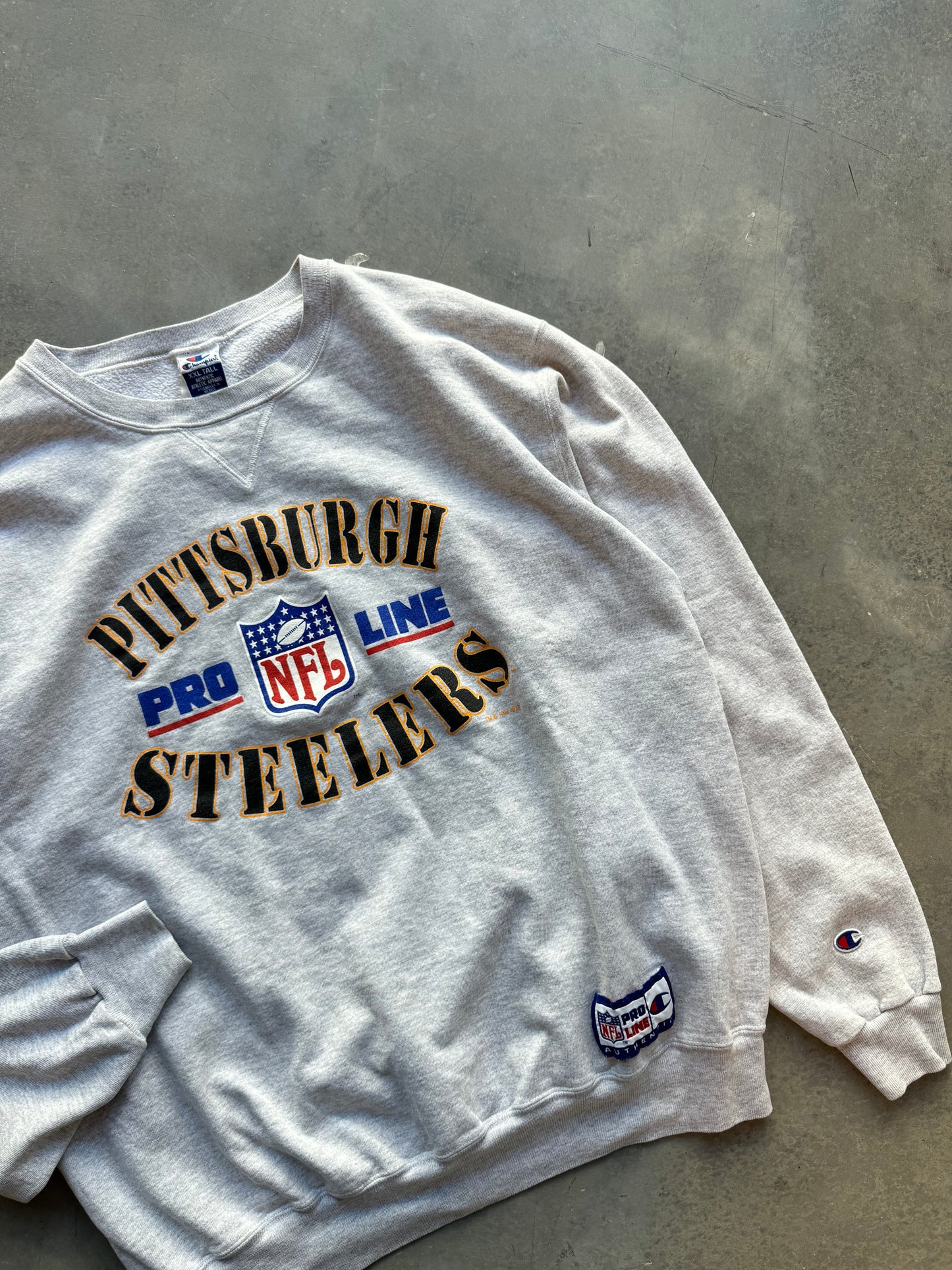 1994 Pittsburgh Steelers Vintage Champion NFL Pro Line Heather Grey Crewneck (XXL)