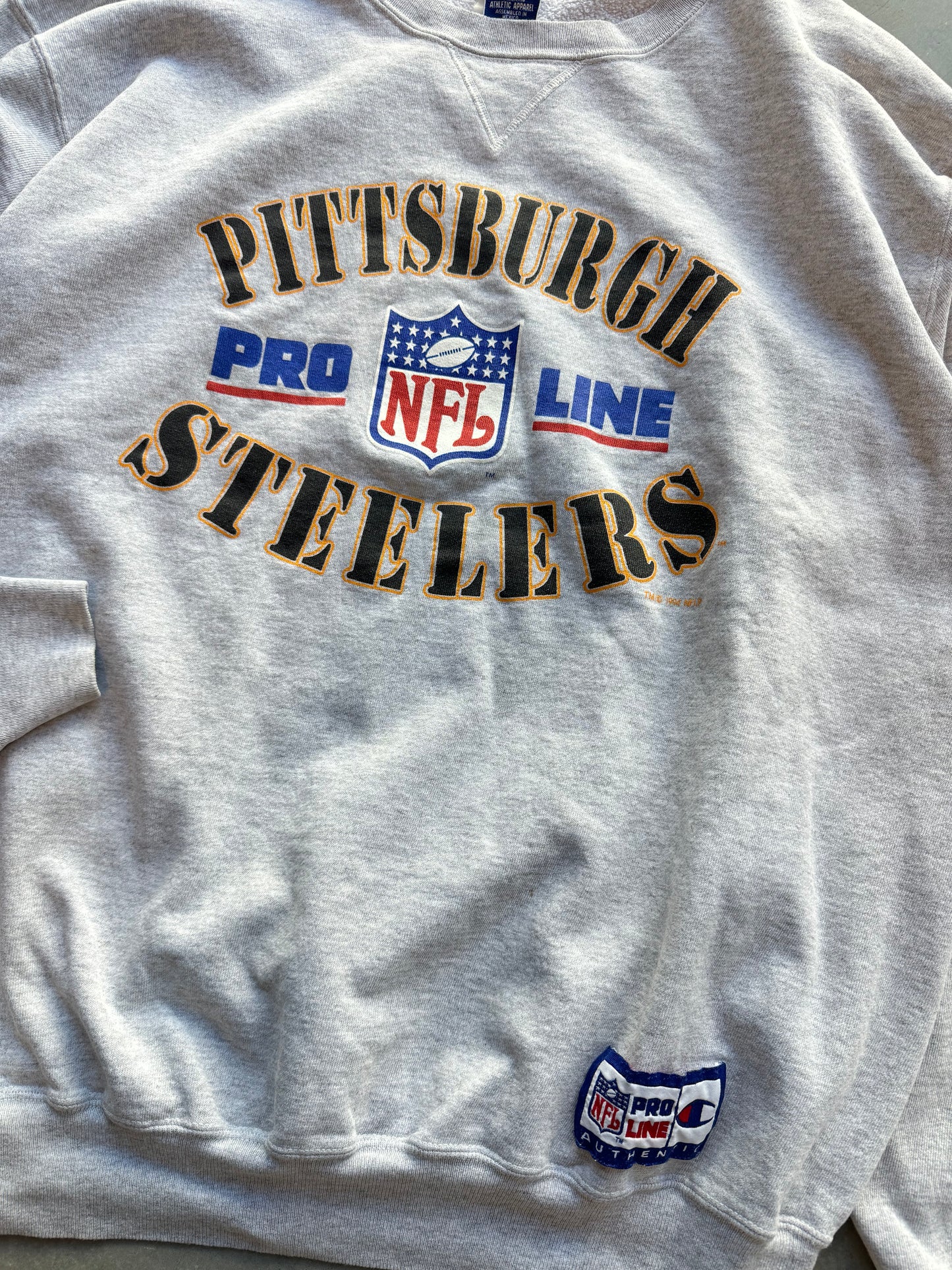 1994 Pittsburgh Steelers Vintage Champion NFL Pro Line Heather Grey Crewneck (XXL)