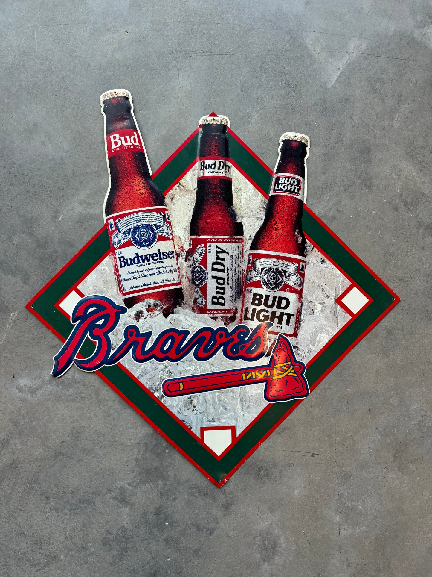 90’s Atlanta Braves Vintage Budweiser Bud Light Vintage MLB Baseball Tin Advertising Sign