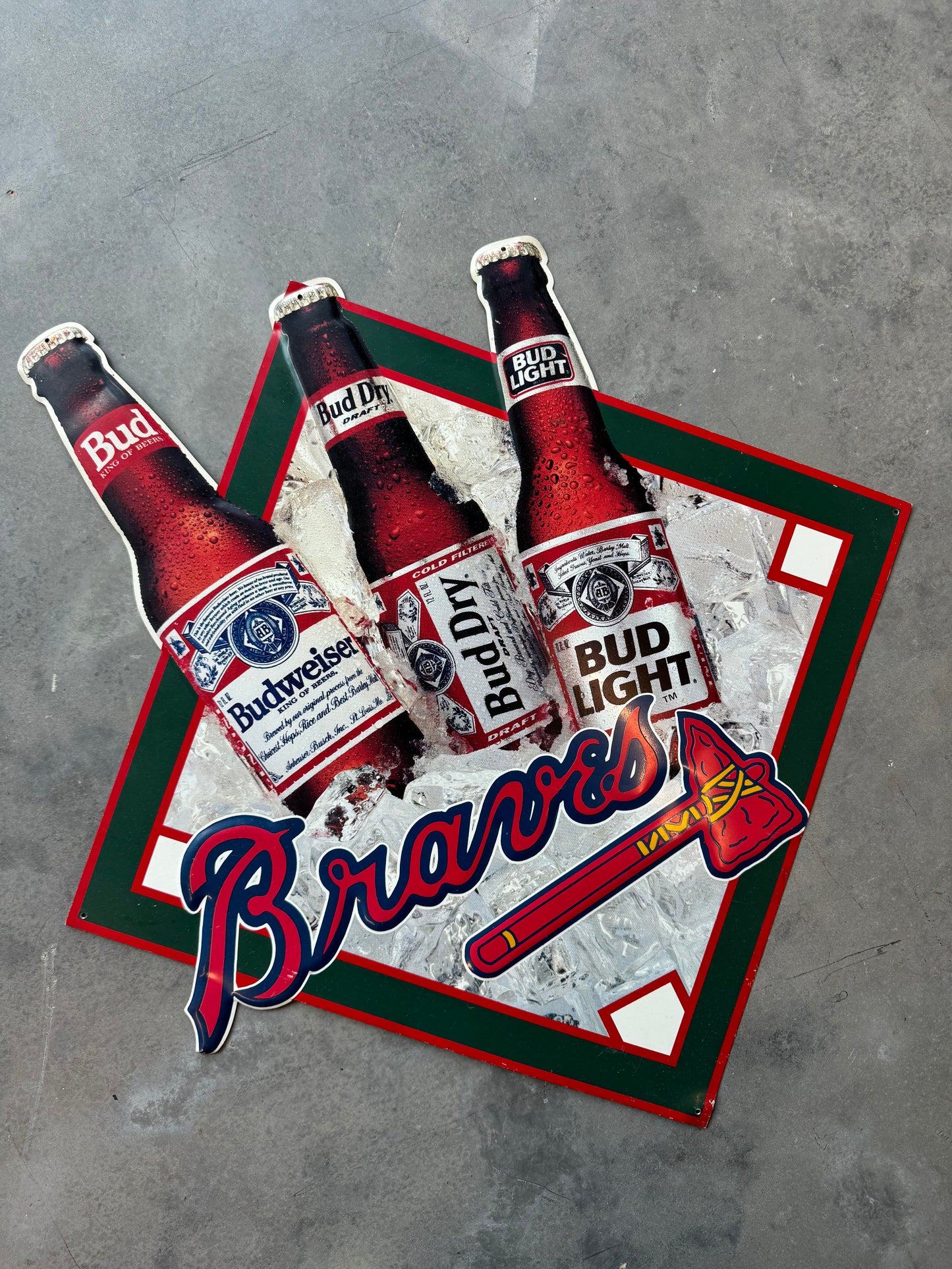 90’s Atlanta Braves Vintage Budweiser Bud Light Vintage MLB Baseball Tin Advertising Sign