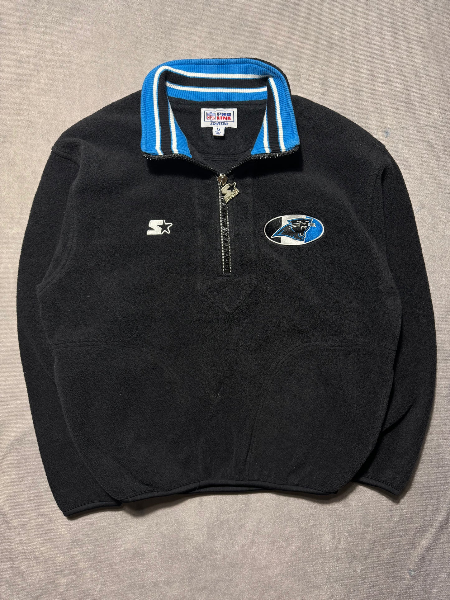 90’s Carolina Panthers Vintage Black Starter Embroidered Half Zip NFL Fleece Pullover (Medium)