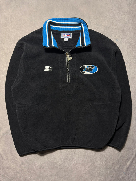 90’s Carolina Panthers Vintage Black Starter Embroidered Half Zip NFL Fleece Pullover (Medium)