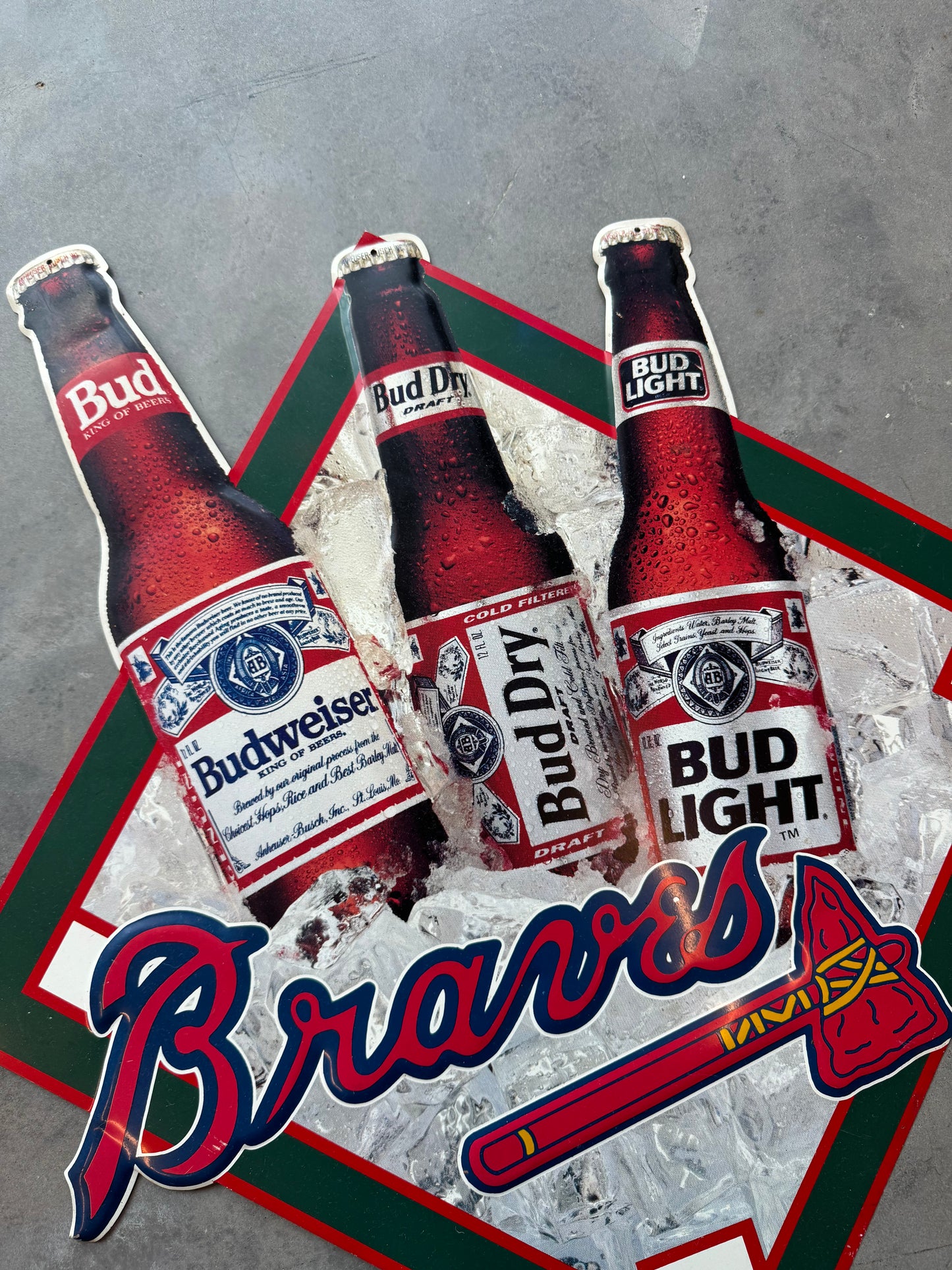 90’s Atlanta Braves Vintage Budweiser Bud Light Vintage MLB Baseball Tin Advertising Sign