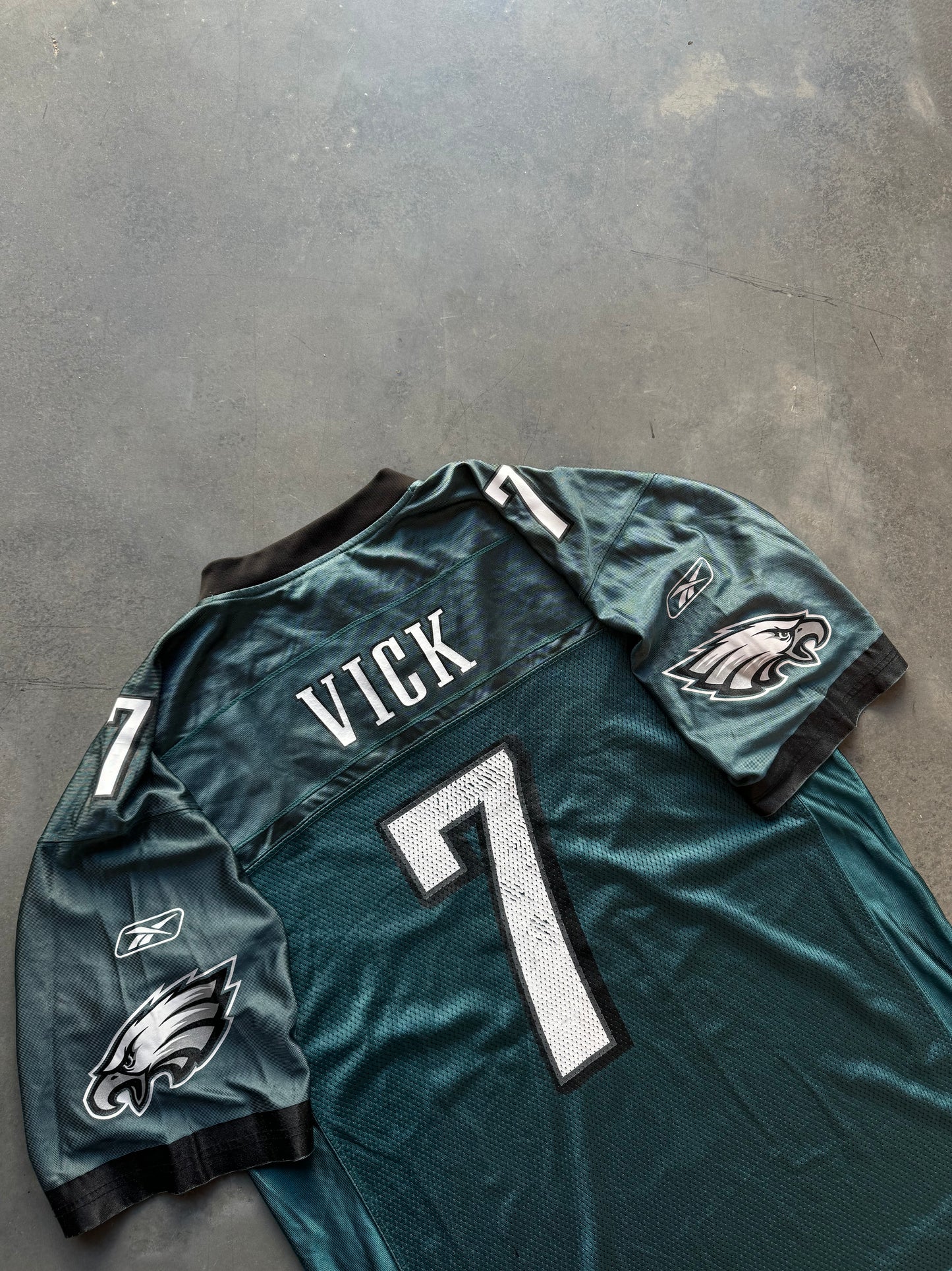 00’s Philadelphia Eagles Michael Vick Vintage Midnight Green Reebok NFL Jersey (Large)