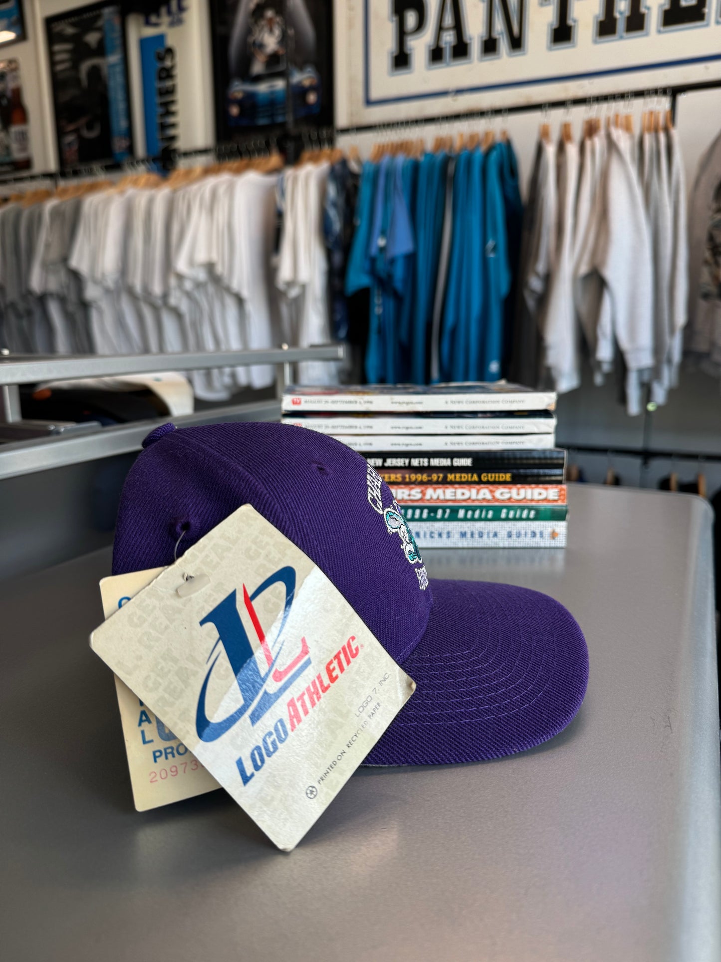90’s Charlotte Hornets Vintage Purple Logo Athletic NBA Strapback Hat - Deadstock (OSFA)