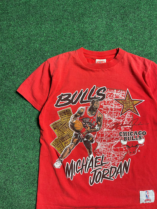 90’s Chicago Bulls Michael Jordan Vintage Nutmeg Mills NBA Tee (Medium)