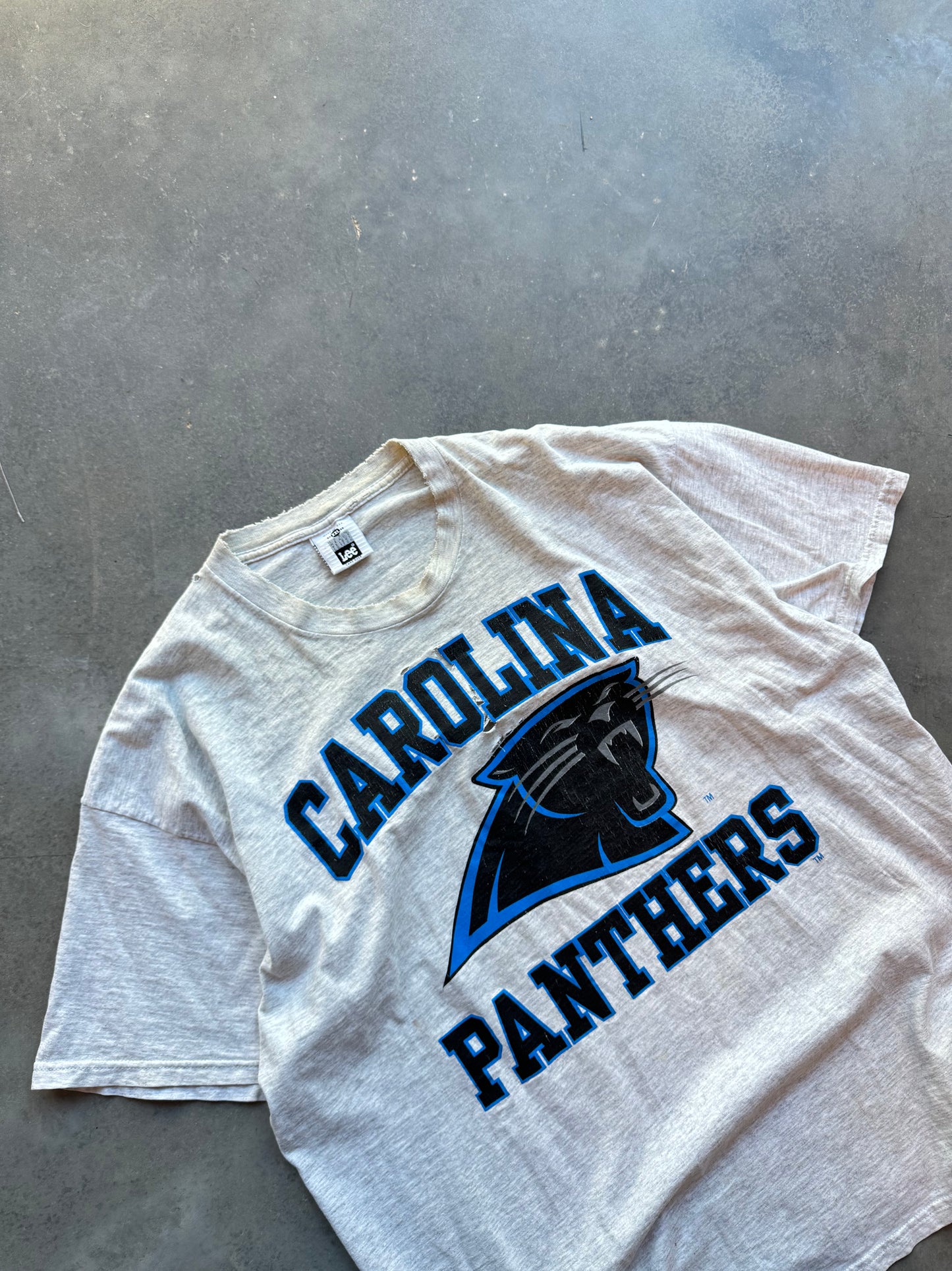 90’s Carolina Panthers Vintage Block Letter Arch Spellout NFL Tee (XXL)