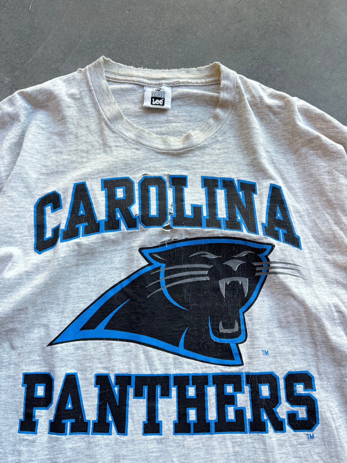 90’s Carolina Panthers Vintage Block Letter Arch Spellout NFL Tee (XXL)