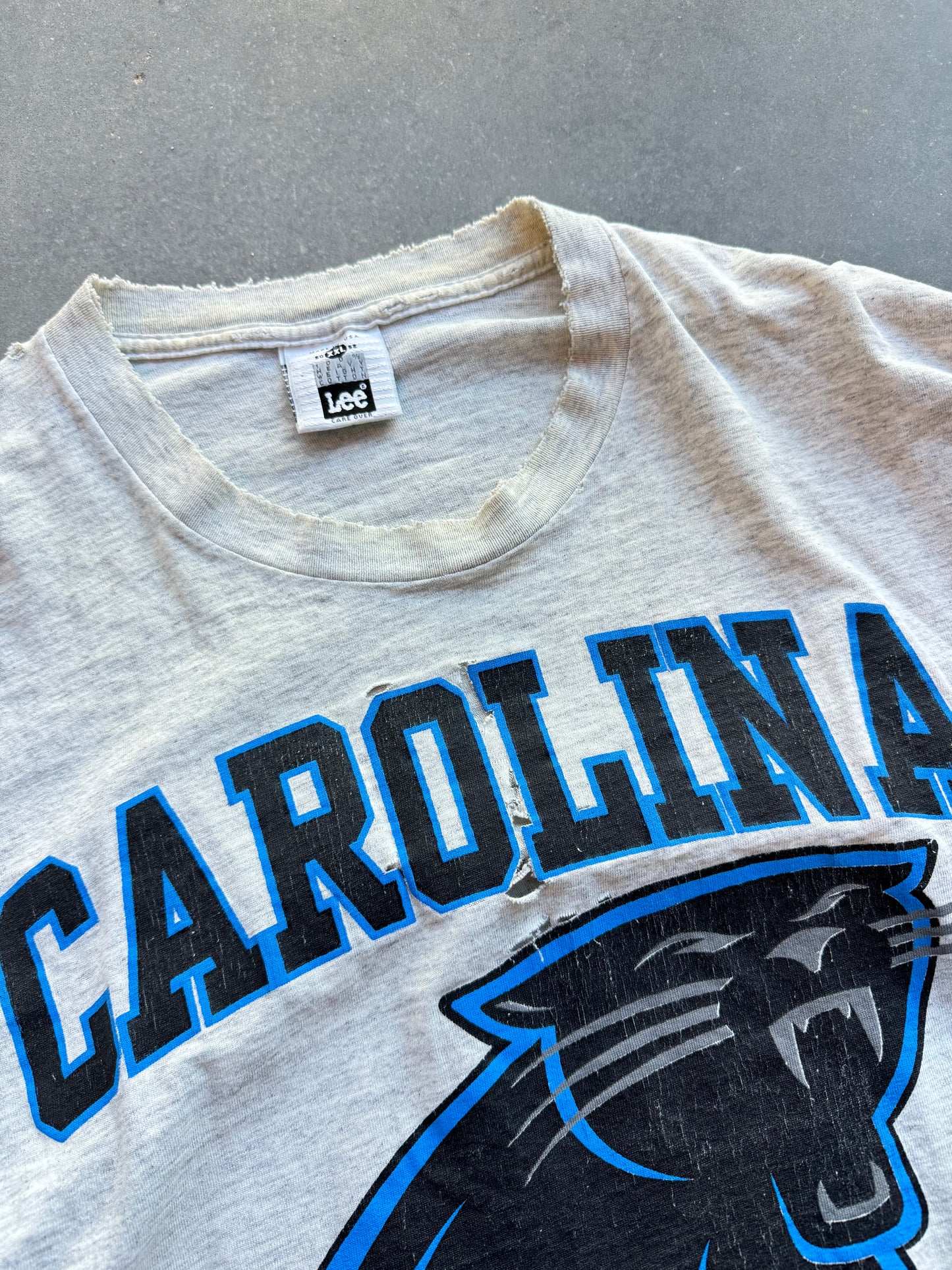 90’s Carolina Panthers Vintage Block Letter Arch Spellout NFL Tee (XXL)