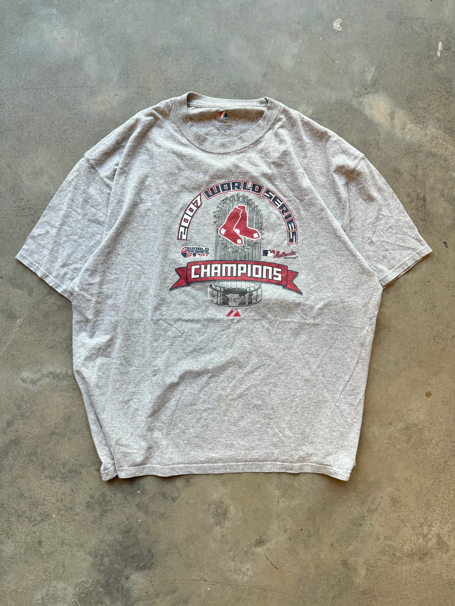 2007 Boston Red Sox World Series Champions Vintage Grey Majestic MLB Tee (XXL)