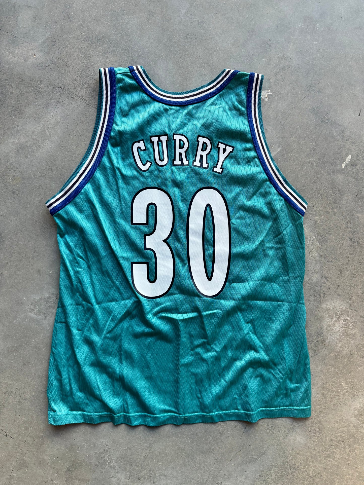 90’s Charlotte Hornets Dell Curry Vintage Teal Champion NBA Jersey (44/Large)