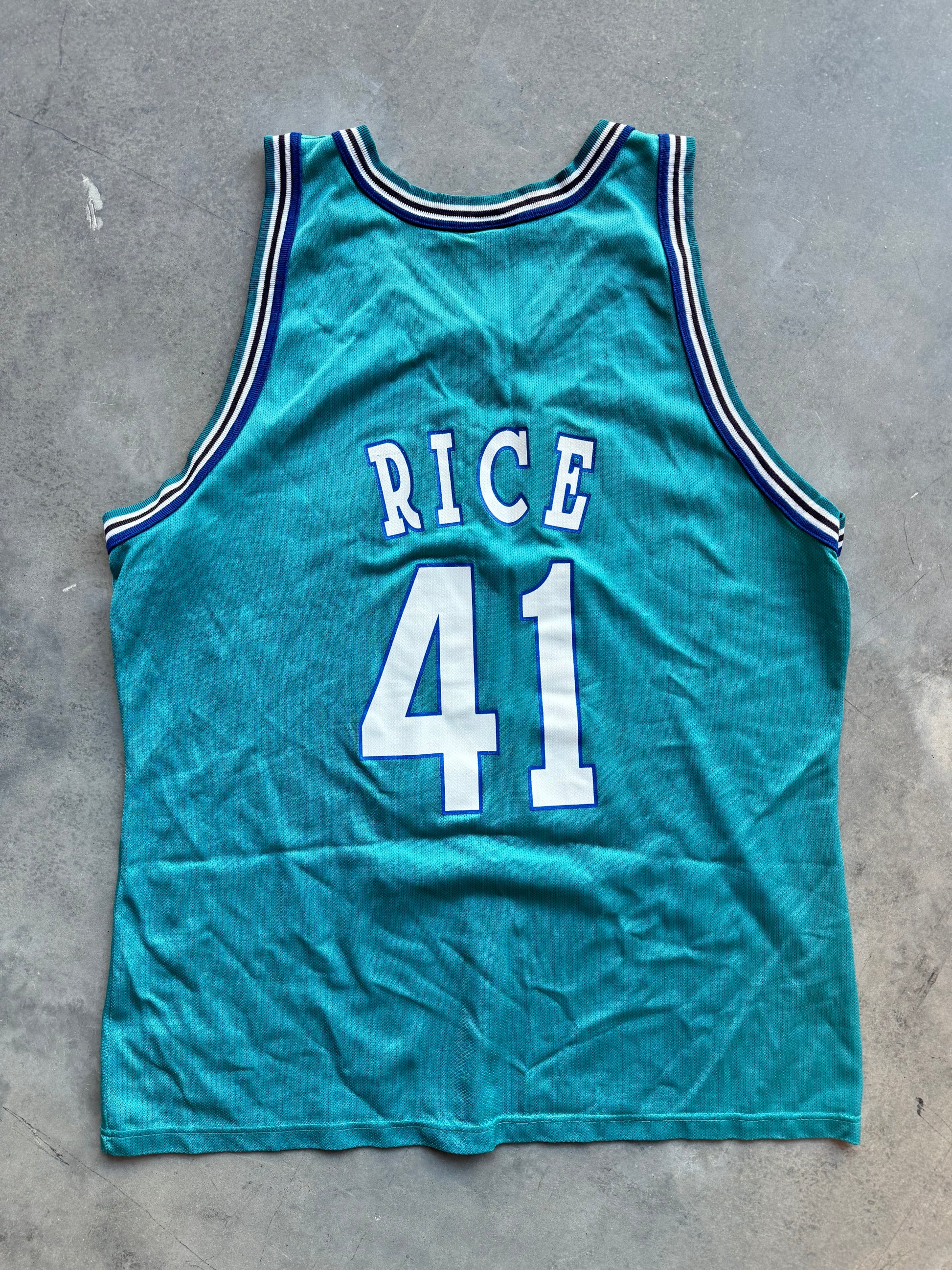 90 s Charlotte Hornets Glen Rice Vintage Teal Champion NBA Jersey 48 Locker Room CLT