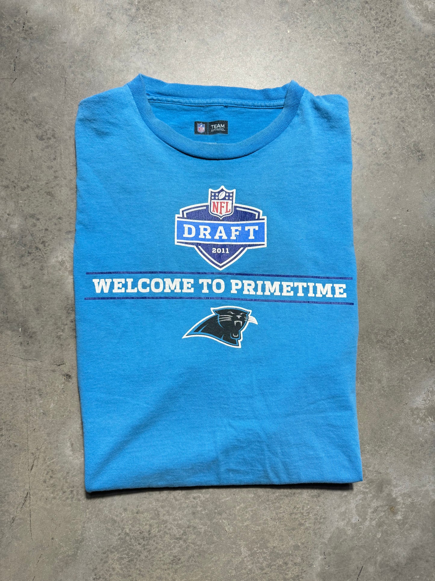 2011 Carolina Panthers “Welcome to Primetime” Vintage Cam Newton #1 Overall Pick NFL Draft Tee (XL)