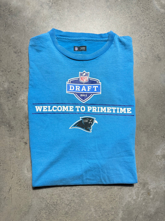 2011 Carolina Panthers “Welcome to Primetime” Vintage Cam Newton #1 Overall Pick NFL Draft Tee (XL)