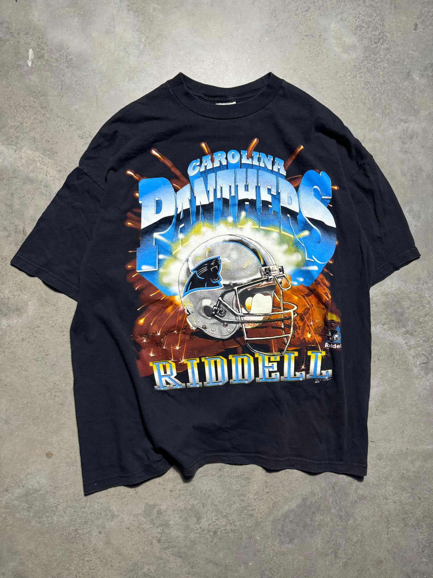 1997 Carolina Panthers Vintage Black Riddell Explosion NFL Tee (XL)