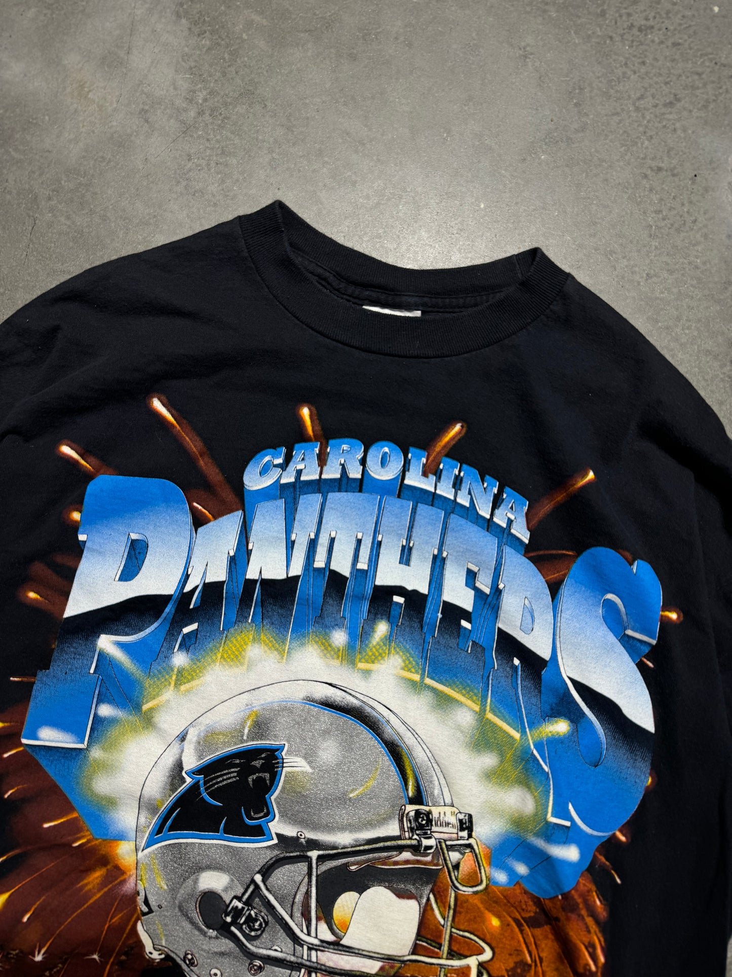 1997 Carolina Panthers Vintage Black Riddell Explosion NFL Tee (XL)