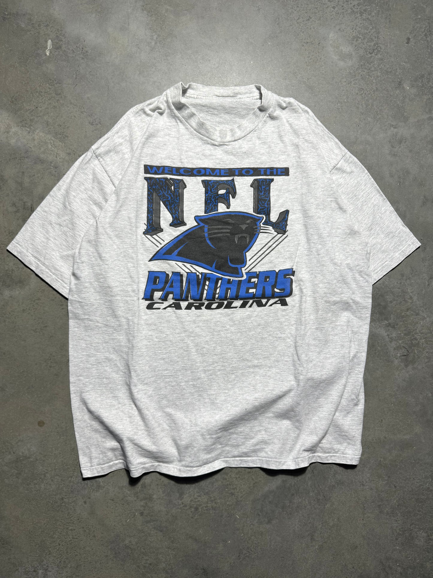 1993 Carolina Panthers Vintage Heather Grey “Welcome to the NFL” Franchise Announcement Tee (XL)