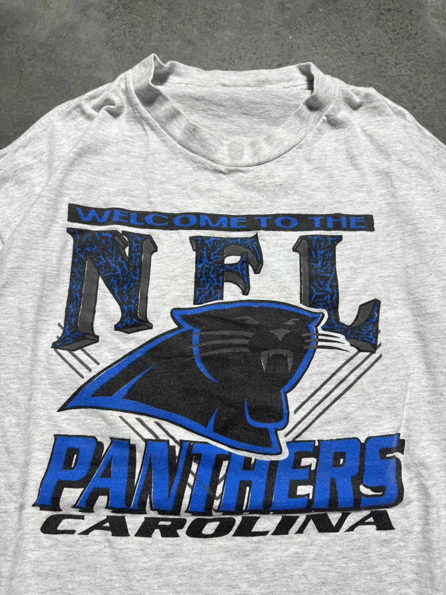 1993 Carolina Panthers Vintage Heather Grey “Welcome to the NFL” Franchise Announcement Tee (XL)
