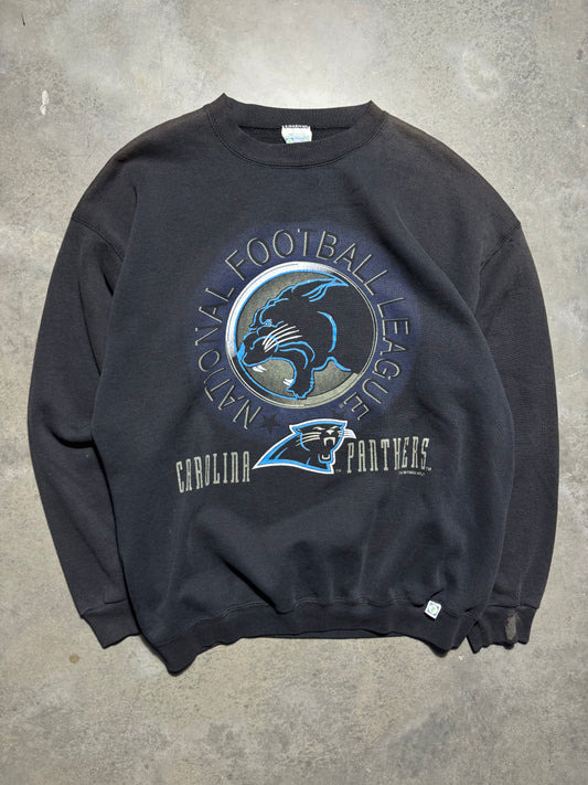 1993 Carolina Panthers Vintage Faded Black Indomitable Spirit Silhouette NFL Crewneck (XL)
