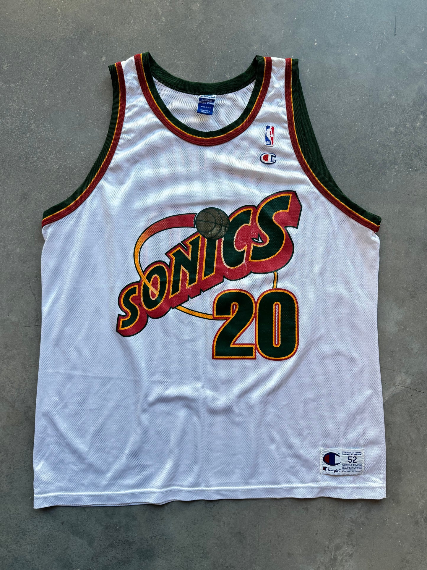 90’s Seattle Supersonics Gary Payton Vintage White Champion NBA Jersey (52/XXL)