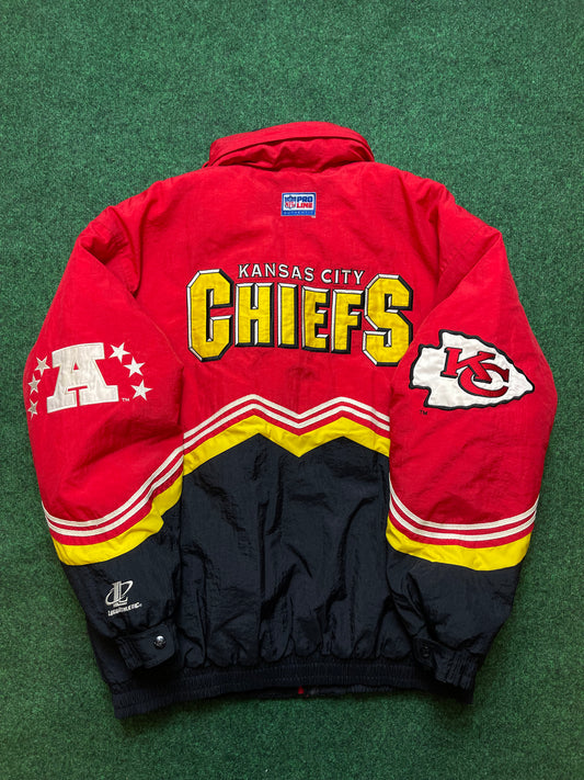 90’s Kansas City Chiefs Vintage Heavyweight Logo Athletic NFL Puffer Jacket (Large)