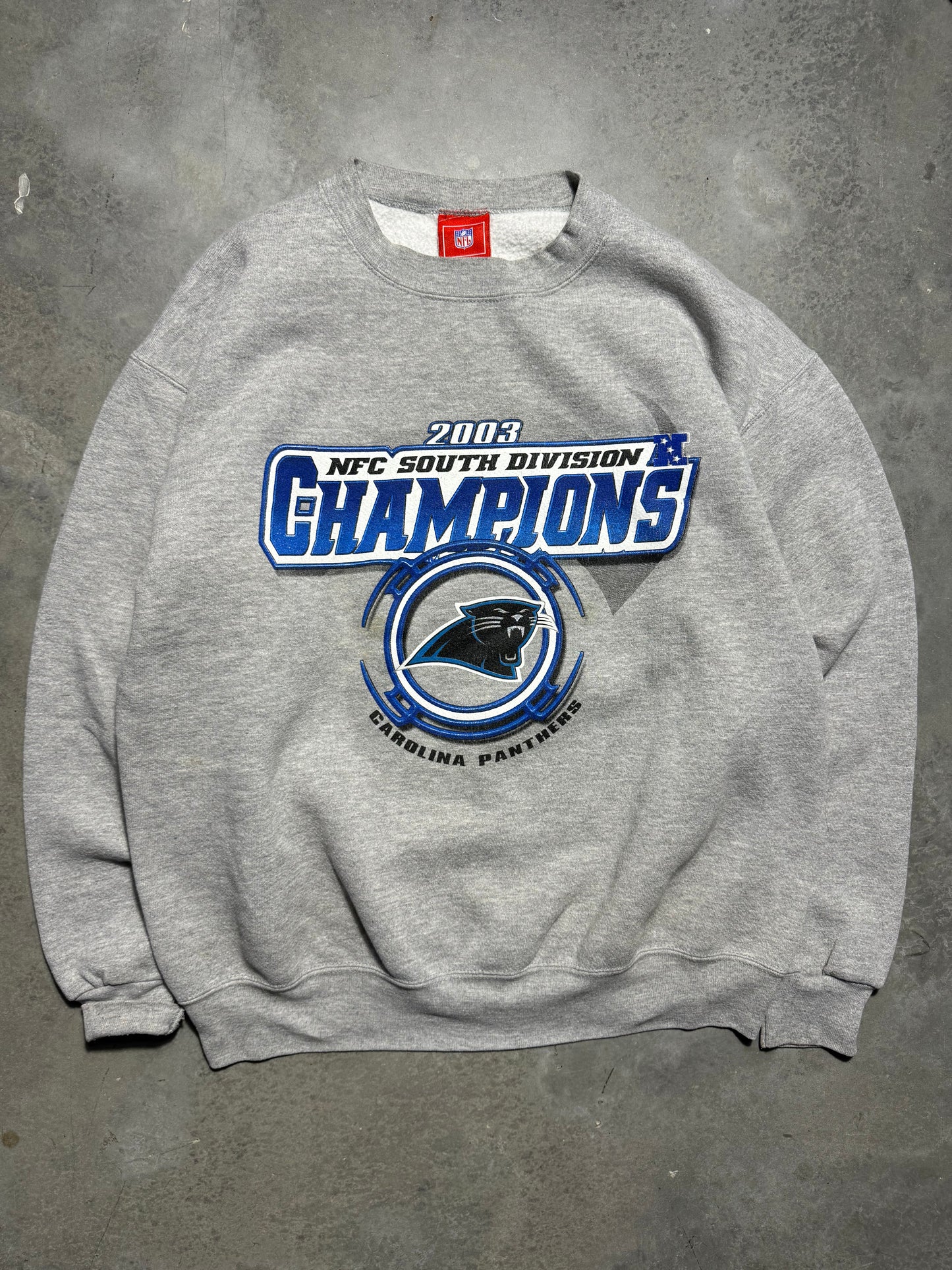 2003 Carolina Panthers NFC South Division Champions Vintage Grey NFL Crewneck (Medium)