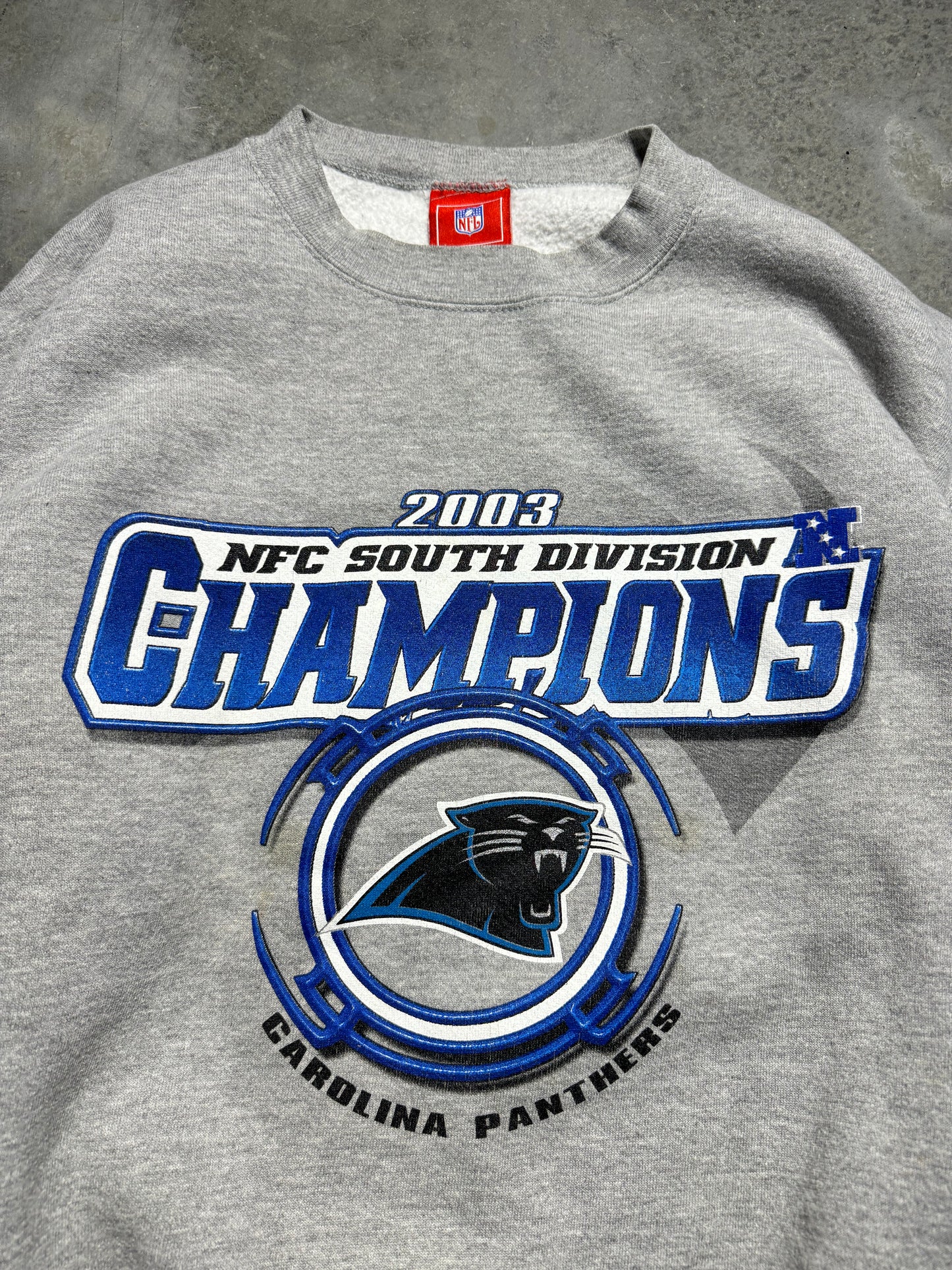 2003 Carolina Panthers NFC South Division Champions Vintage Grey NFL Crewneck (Medium)