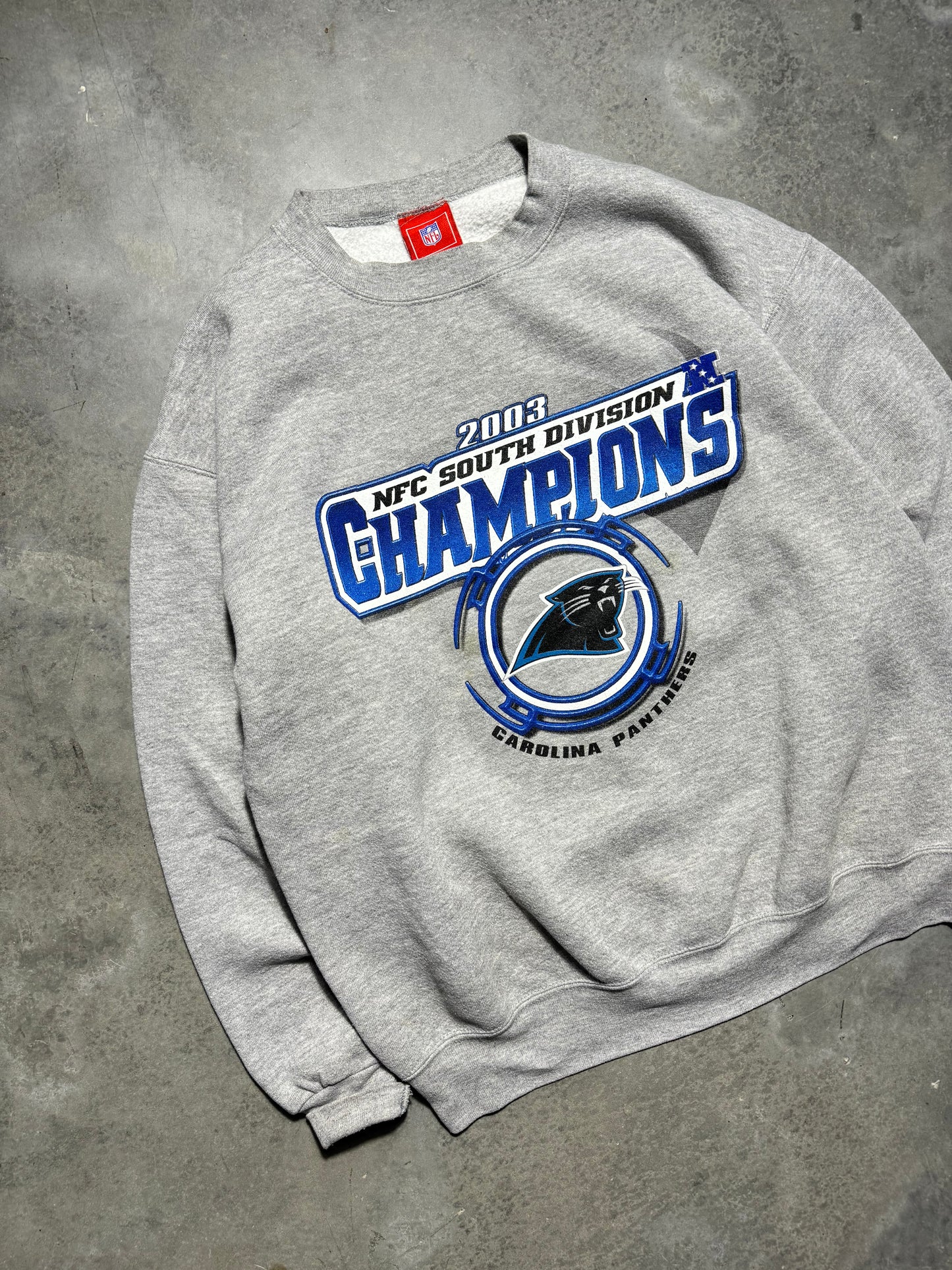 2003 Carolina Panthers NFC South Division Champions Vintage Grey NFL Crewneck (Medium)