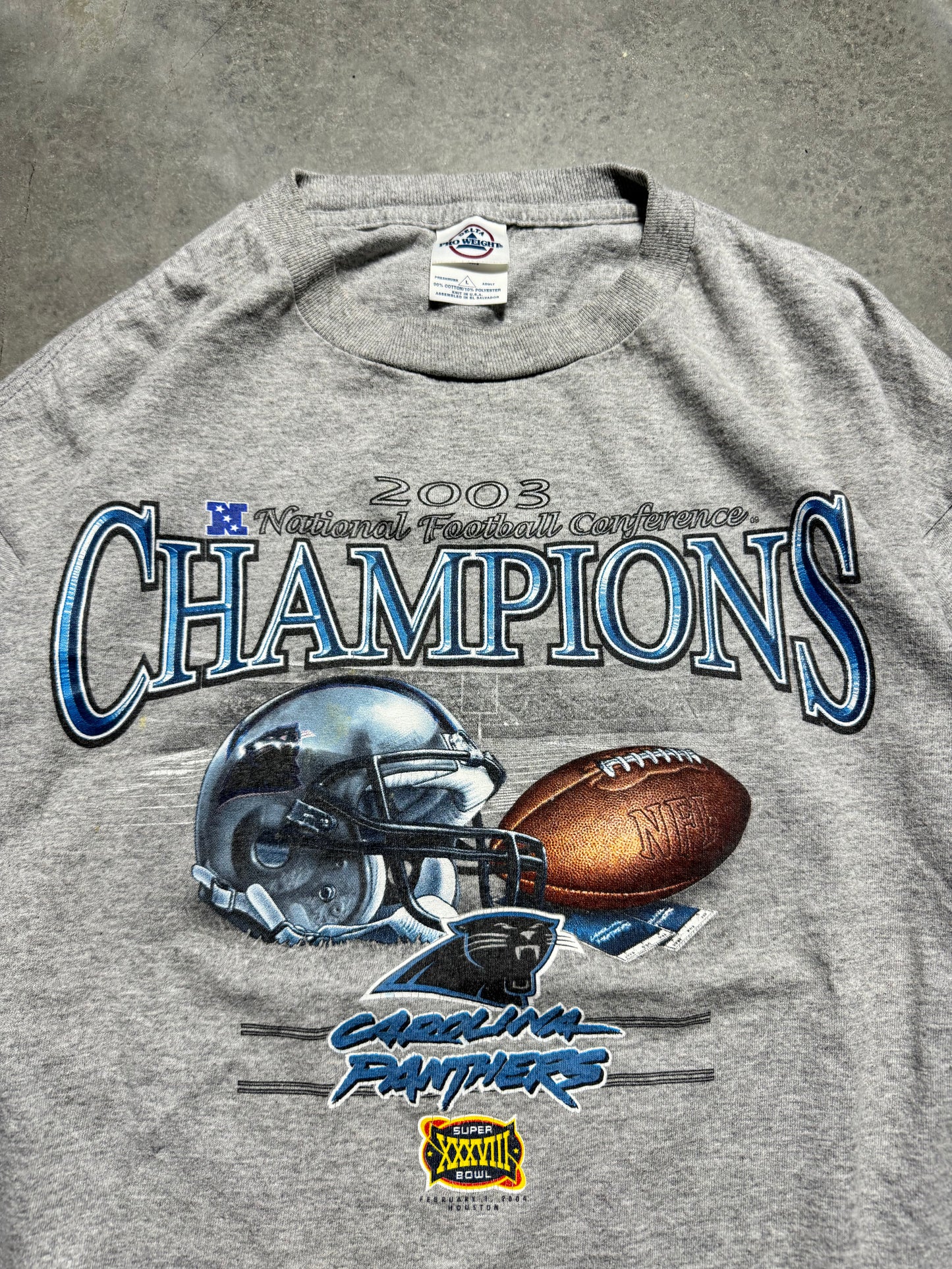 2003 Carolina Panthers Vintage Grey NFC Champions Super Bowl XXXVIII NFL Tee (Large)