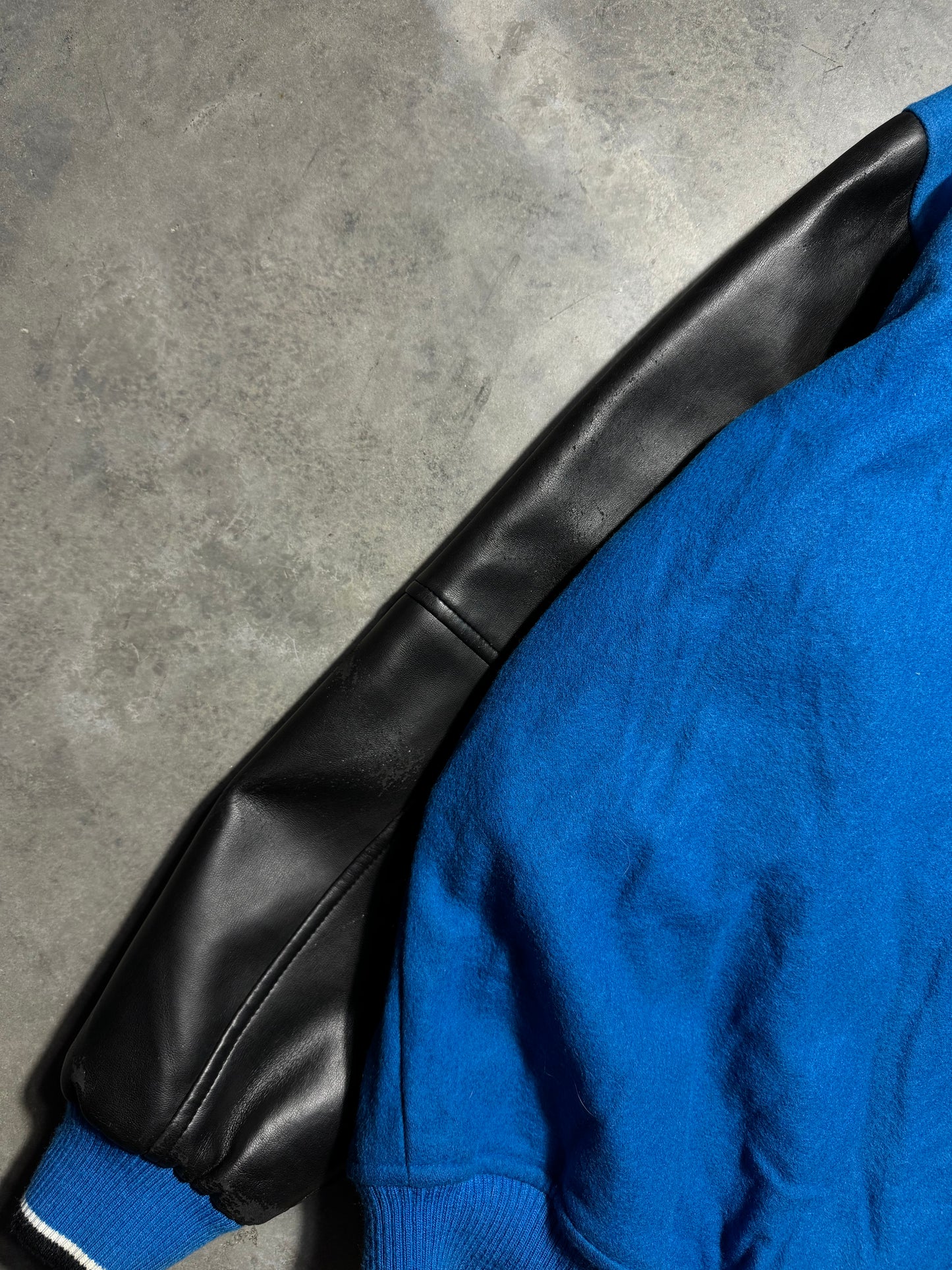 00’s Carolina Panthers Vintage Blue Poly Leather Varsity NFL Letterman Jacket (Medium)