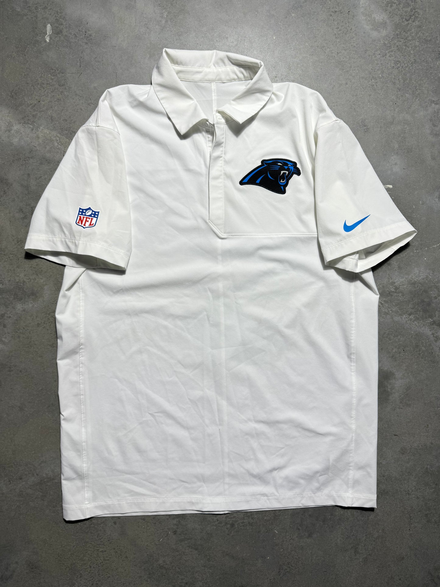 2025 Carolina Panthers White Nike Trainer Style Sideline NFL Polo Collared Shirt (Large)