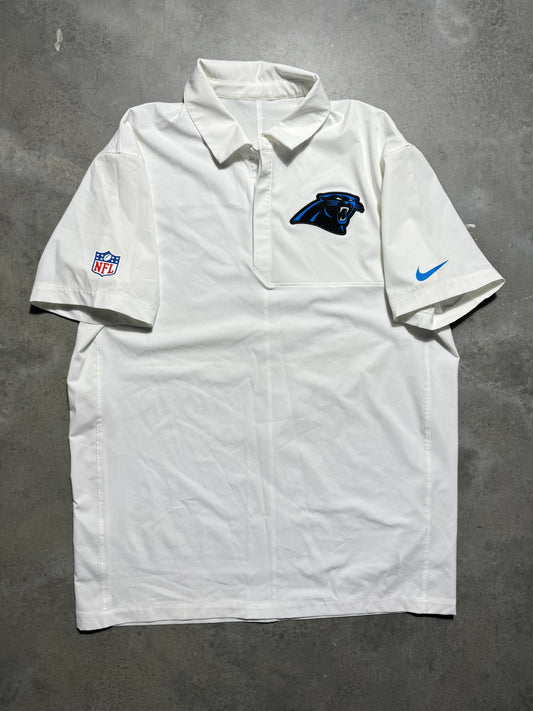 2025 Carolina Panthers White Nike Trainer Style Sideline NFL Polo Collared Shirt (Large)