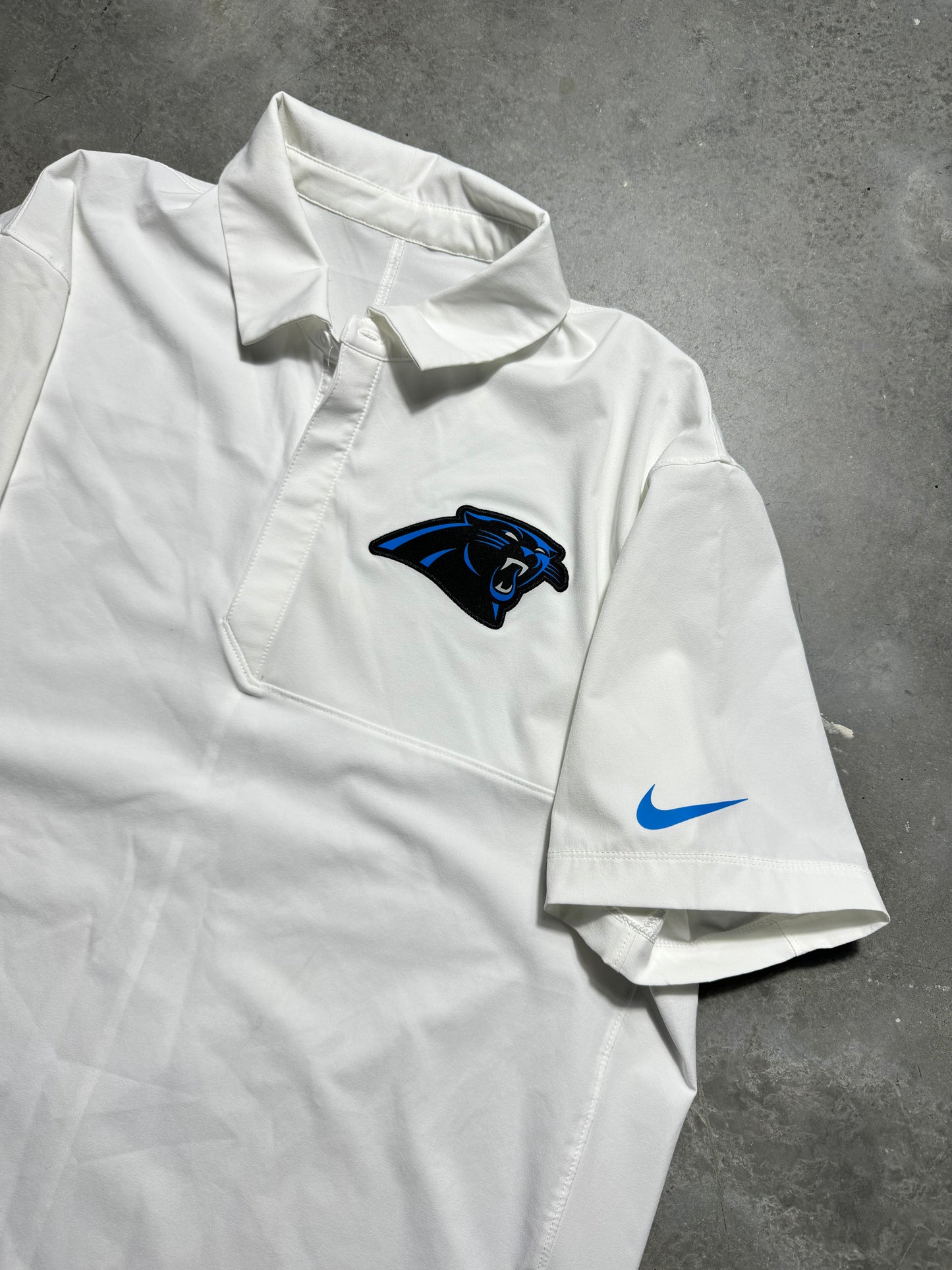 2025 Carolina Panthers White Nike Trainer Style Sideline NFL Polo Collared Shirt (Large)