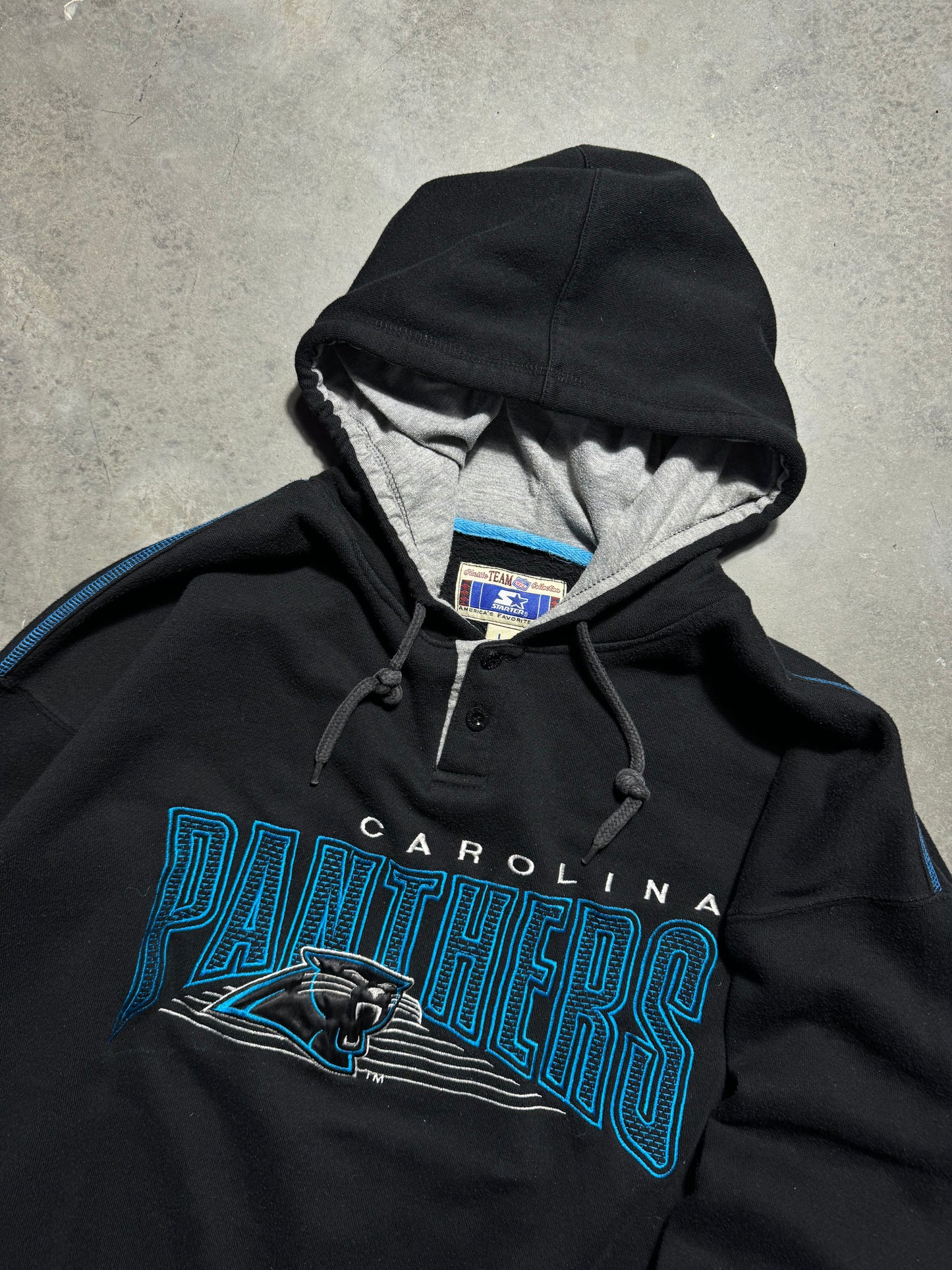 90’s Carolina Panthers Vintage Black Embroidered Starter NFL Hoodie (Large)
