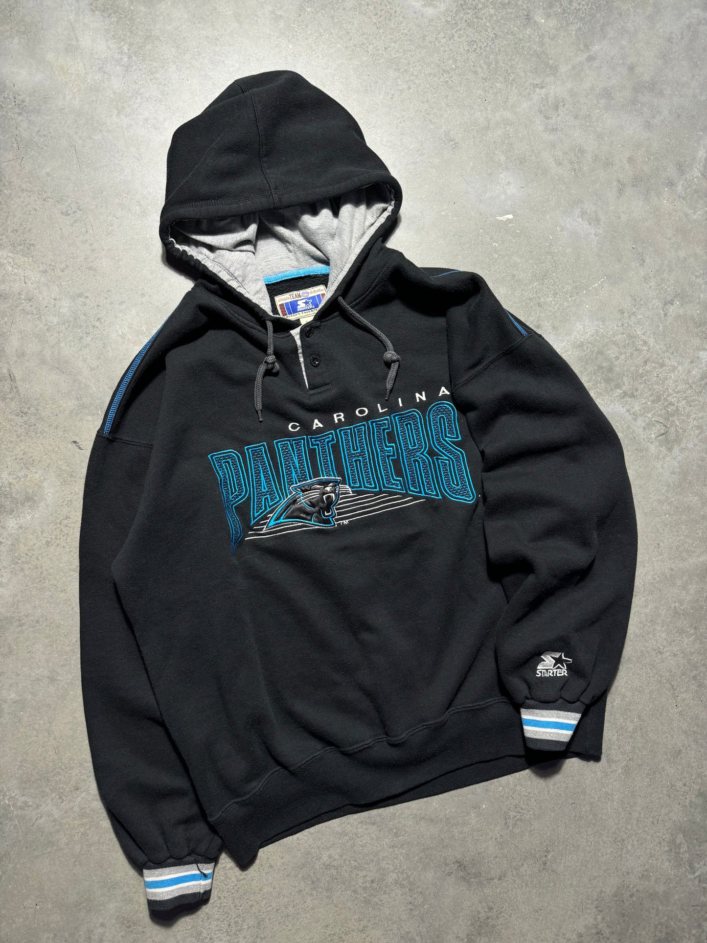 90’s Carolina Panthers Vintage Black Embroidered Starter NFL Hoodie (Large)