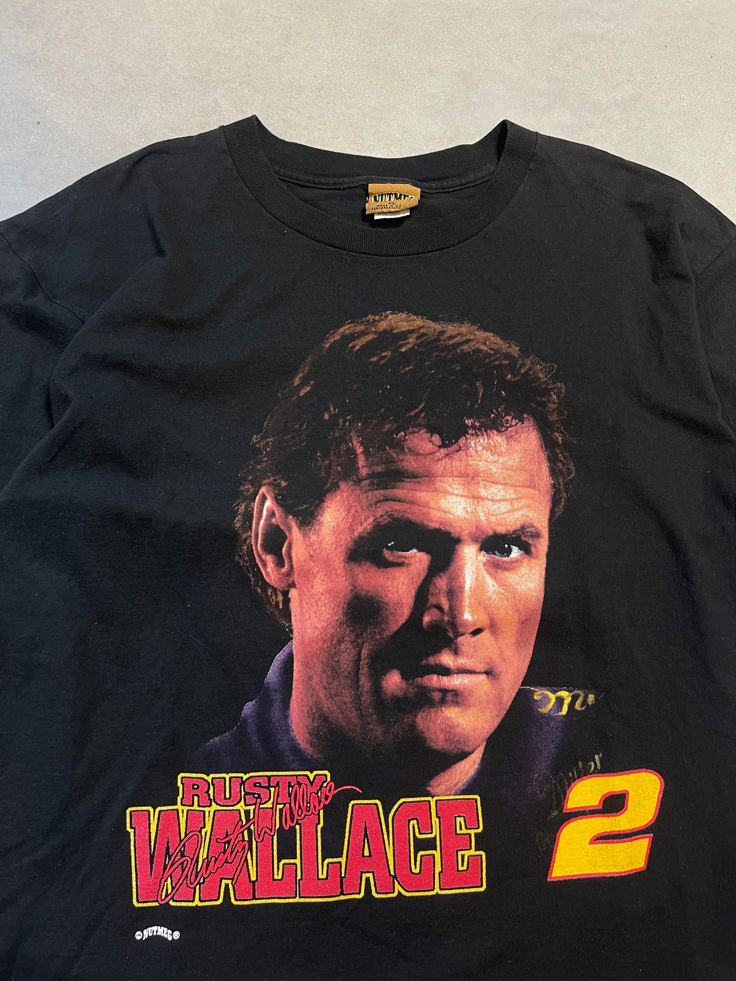 90’s Rusty Wallace Vintage Nutmeg Mills Big Face NASCAR Racing Tee (XL)