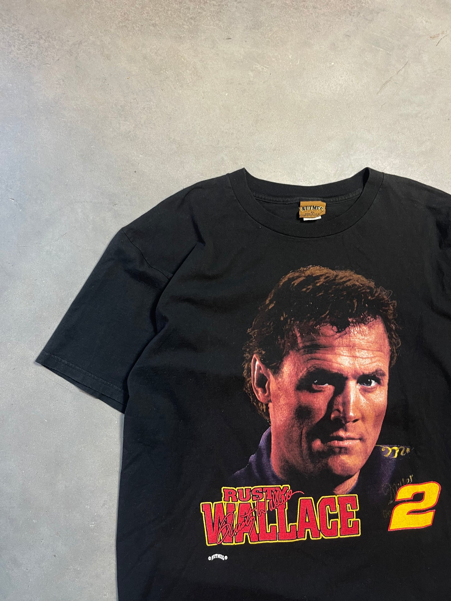 90’s Rusty Wallace Vintage Nutmeg Mills Big Face NASCAR Racing Tee (XL)