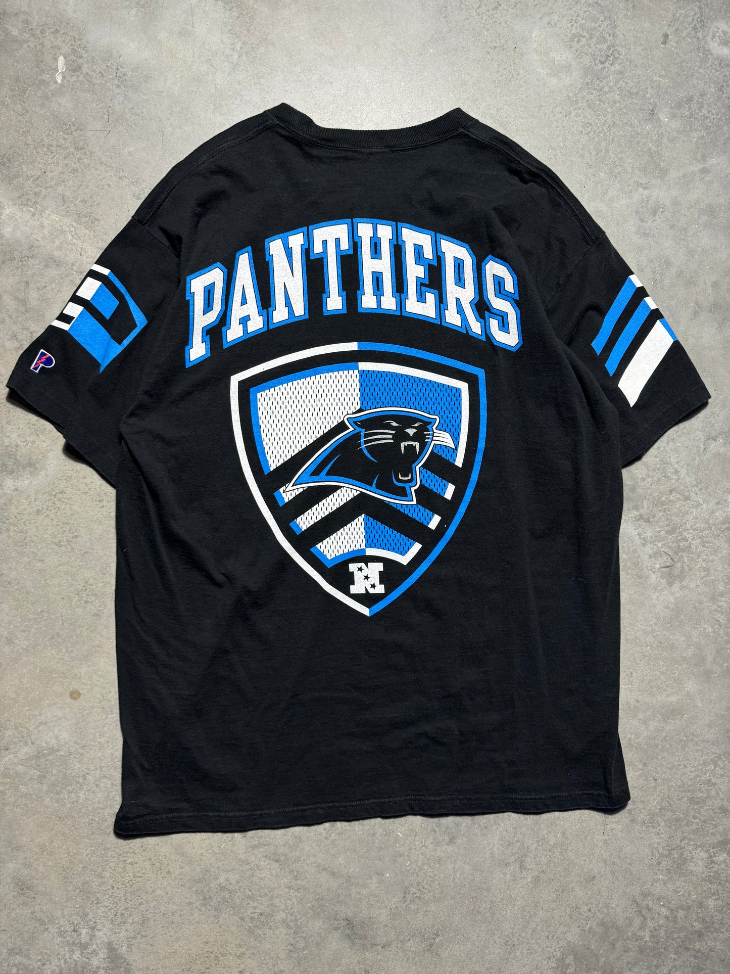 1997 Carolina Panthers Vintags Black Pro Player Multi Logo NFL Tee (XXL)