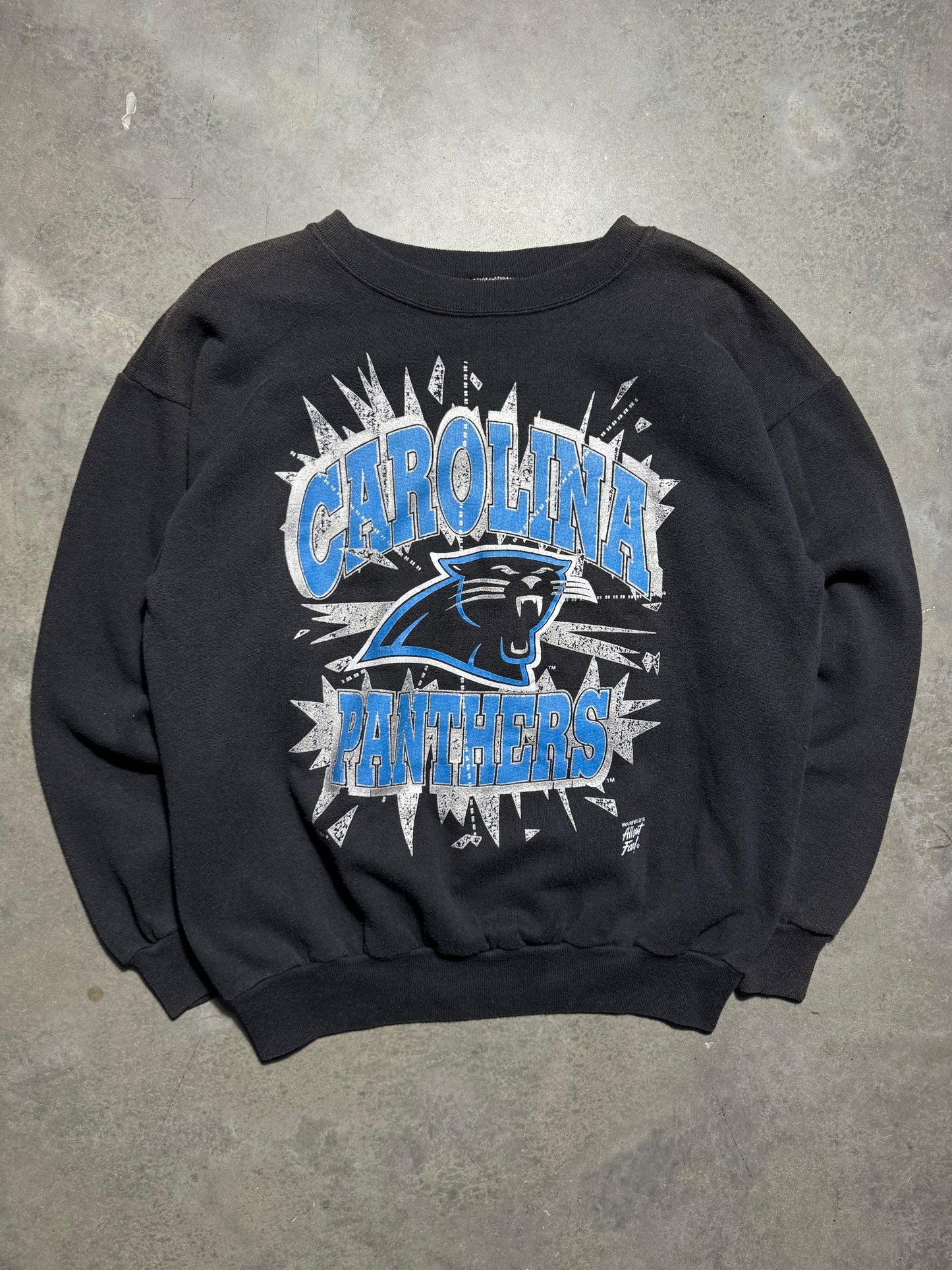 1993 Carolina Panthers Vintage Black Breakthrough Style Spellout NFL Crewneck (Large)
