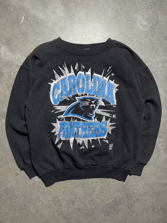 1993 Carolina Panthers Vintage Black Breakthrough Style Spellout NFL Crewneck (Large)
