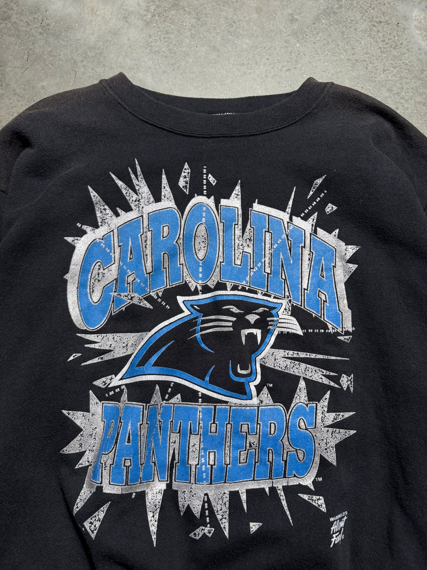 1993 Carolina Panthers Vintage Black Breakthrough Style Spellout NFL Crewneck (Large)