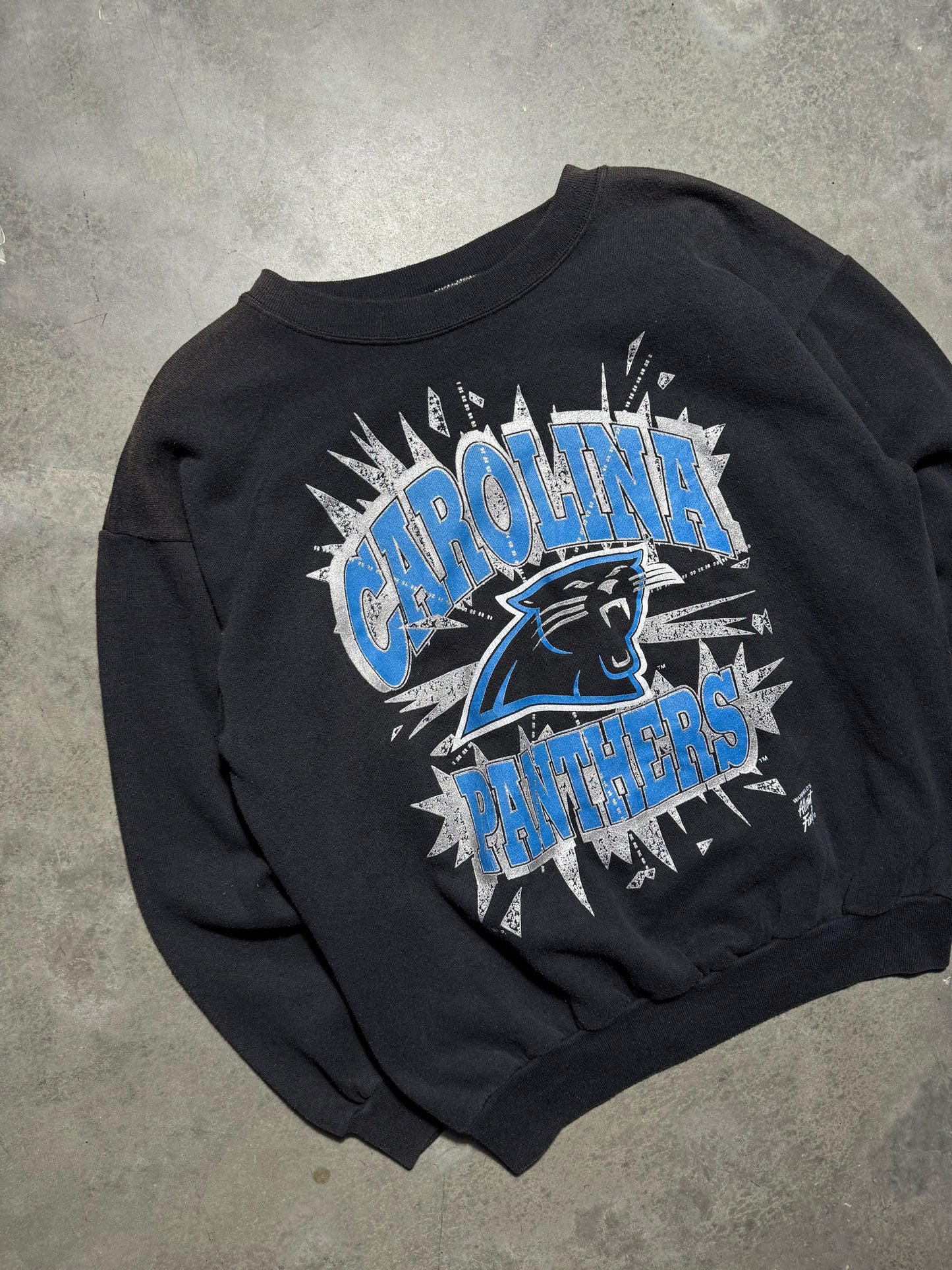 1993 Carolina Panthers Vintage Black Breakthrough Style Spellout NFL Crewneck (Large)