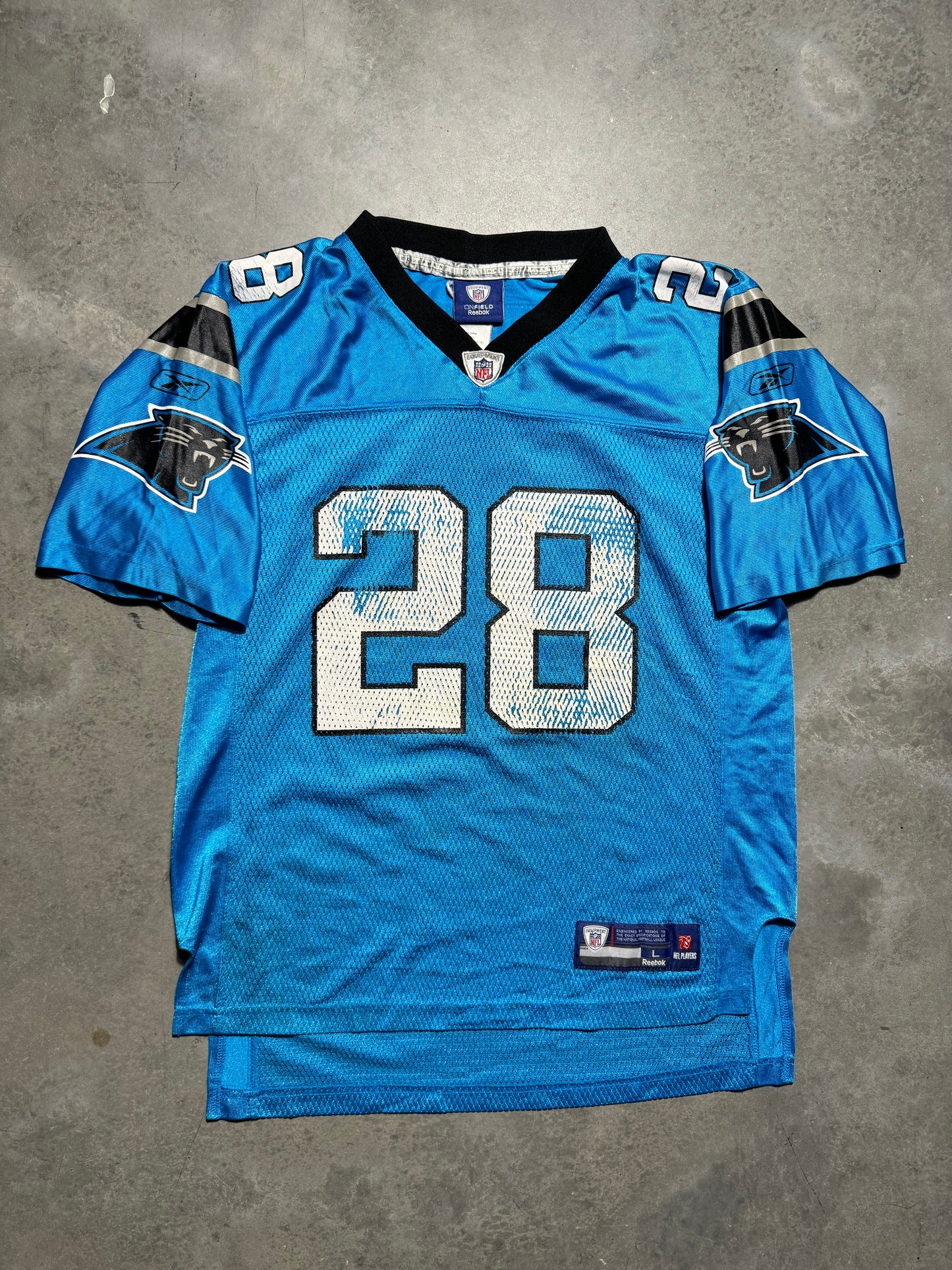 00’s Carolina Panthers Jonathan Stewart Vintage Electric Blue Alternate Reebok NFL Jersey (Youth Large)