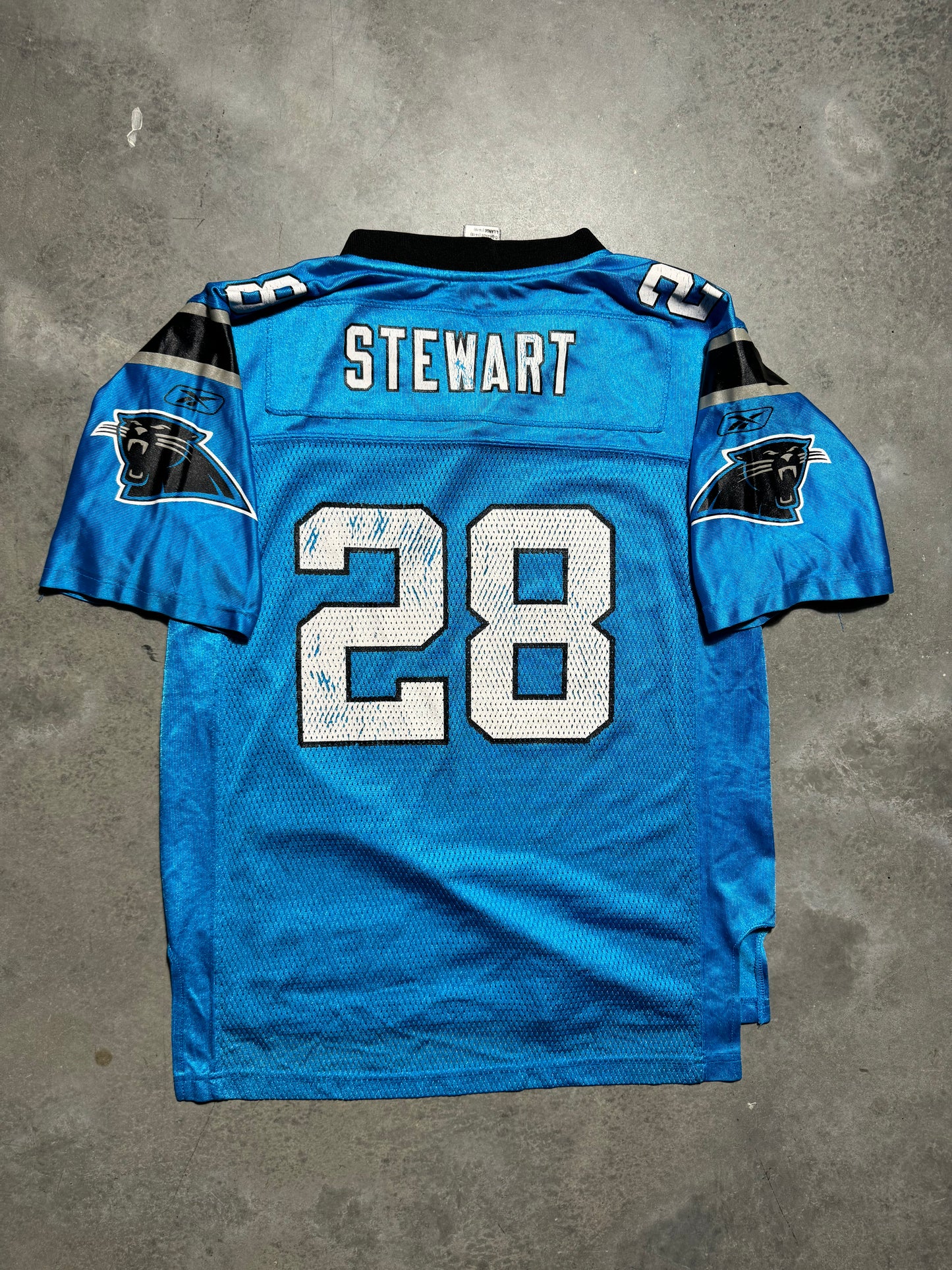 00’s Carolina Panthers Jonathan Stewart Vintage Electric Blue Alternate Reebok NFL Jersey (Youth Large)