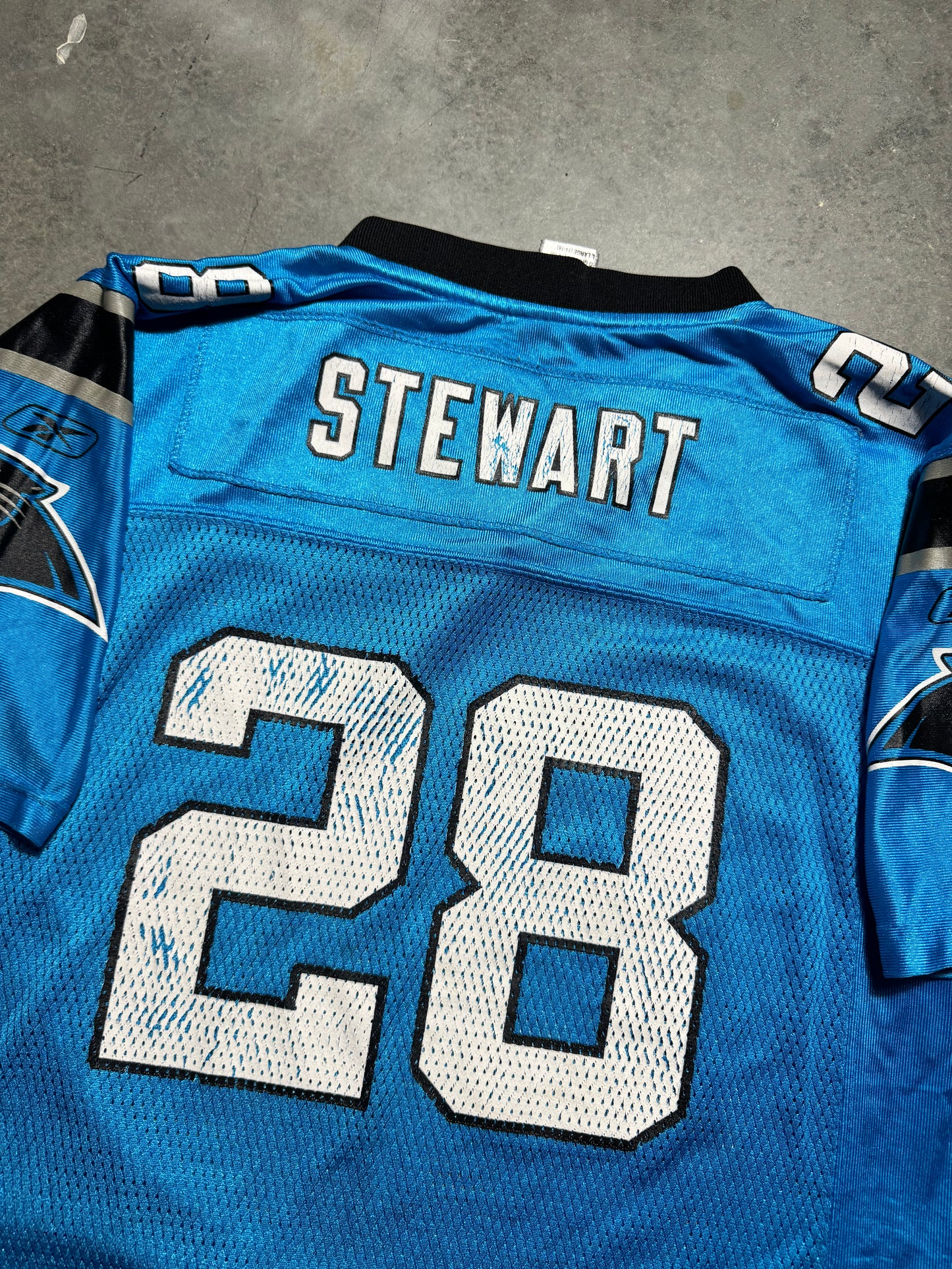 00’s Carolina Panthers Jonathan Stewart Vintage Electric Blue Alternate Reebok NFL Jersey (Youth Large)