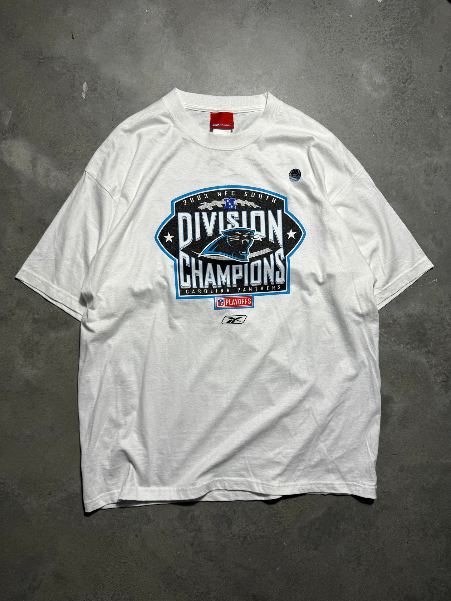 2003 Carolina Panthers Vintage White NFC South Division Champions Reebok NFL Tee - Deadstock (Large)
