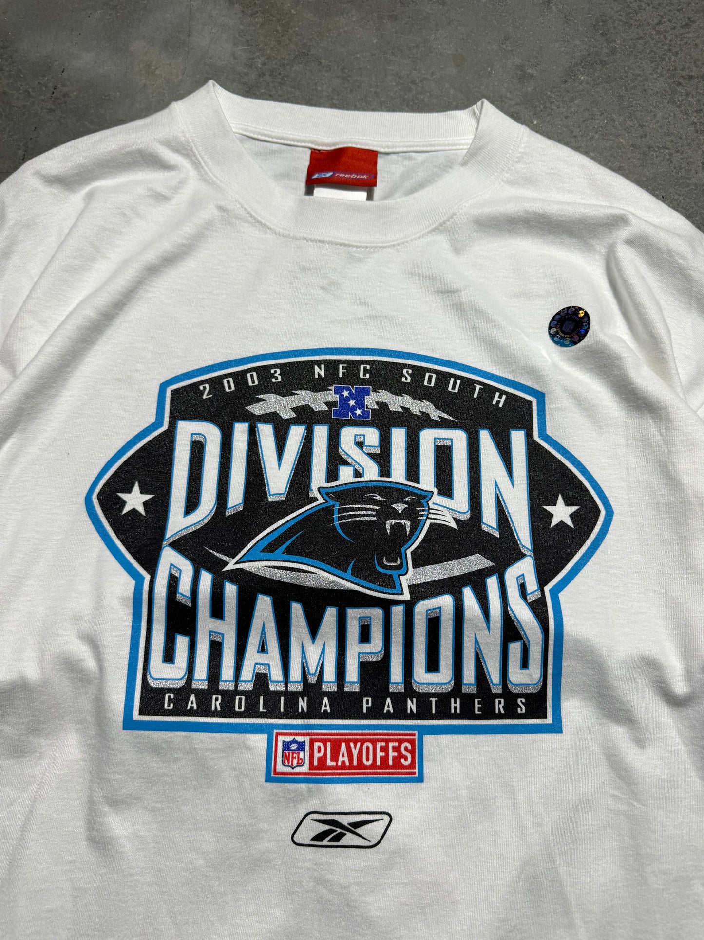 2003 Carolina Panthers Vintage White NFC South Division Champions Reebok NFL Tee - Deadstock (Large)