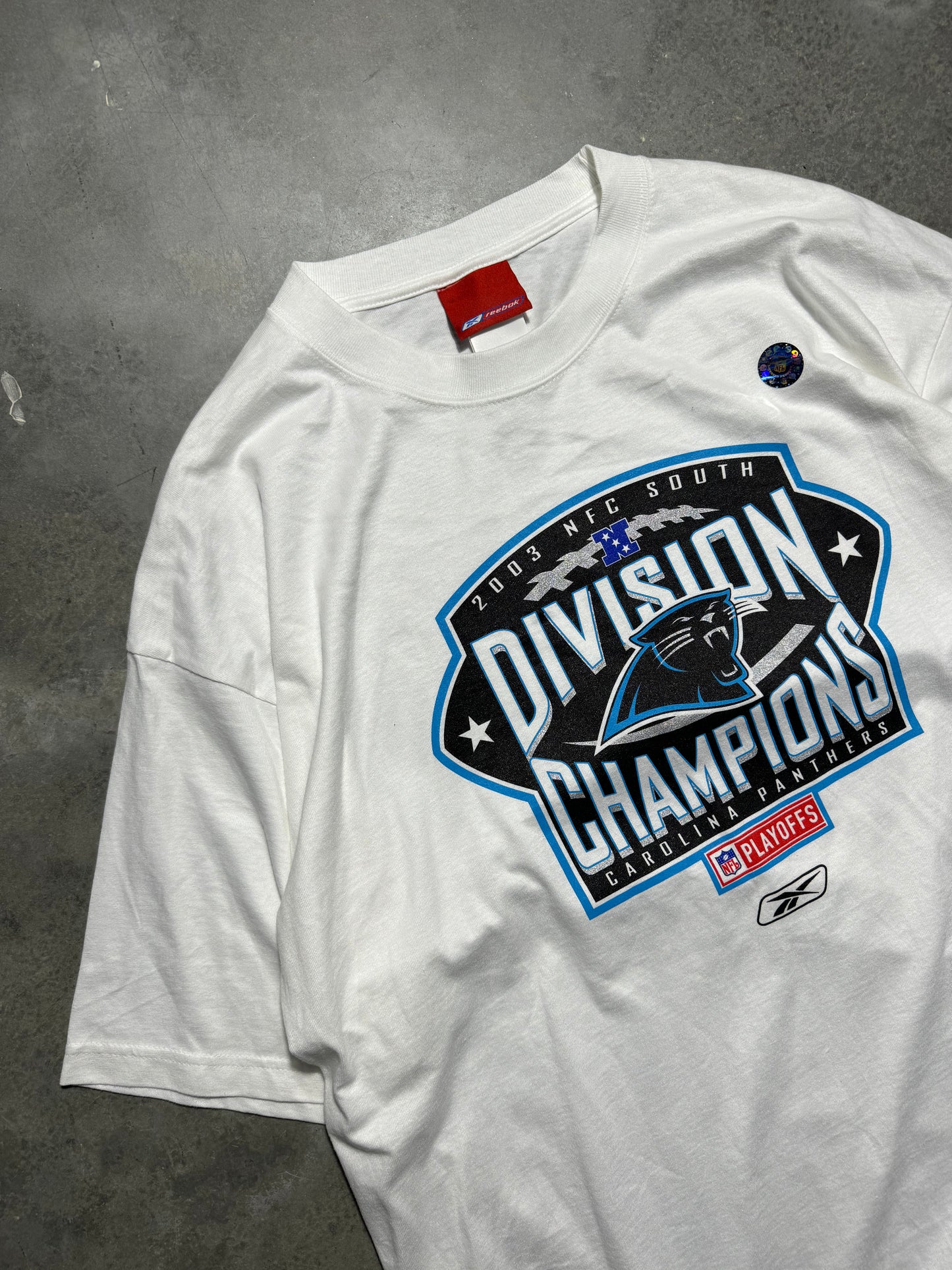 2003 Carolina Panthers Vintage White NFC South Division Champions Reebok NFL Tee - Deadstock (Large)