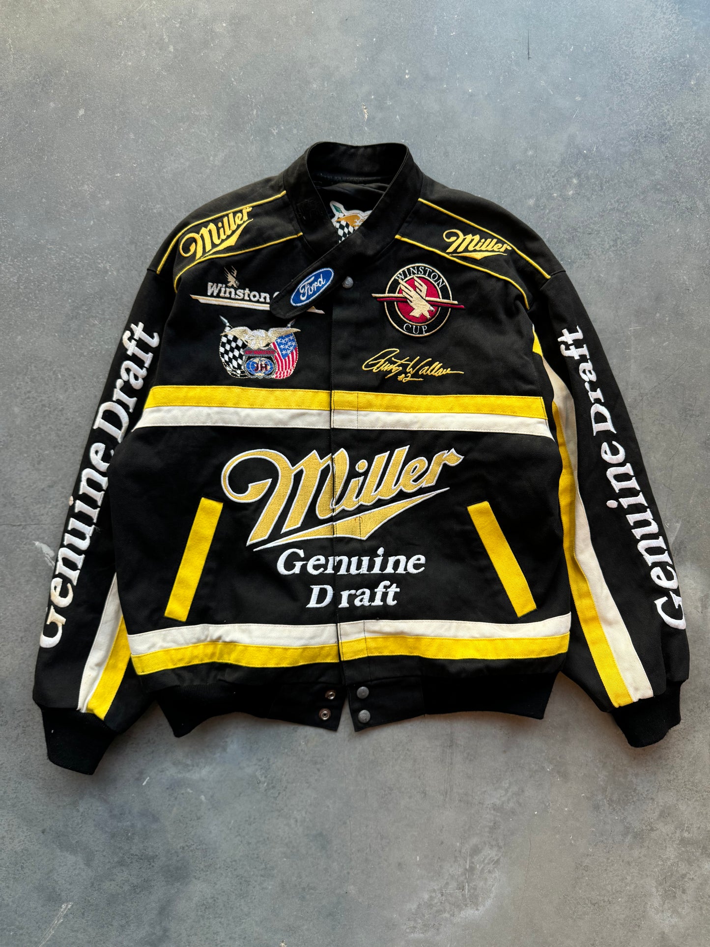 90’s Rusty Wallace Miller Genuine Draft Vintage Jeff Hamilton NASCAR Racing Jacket (Medium)