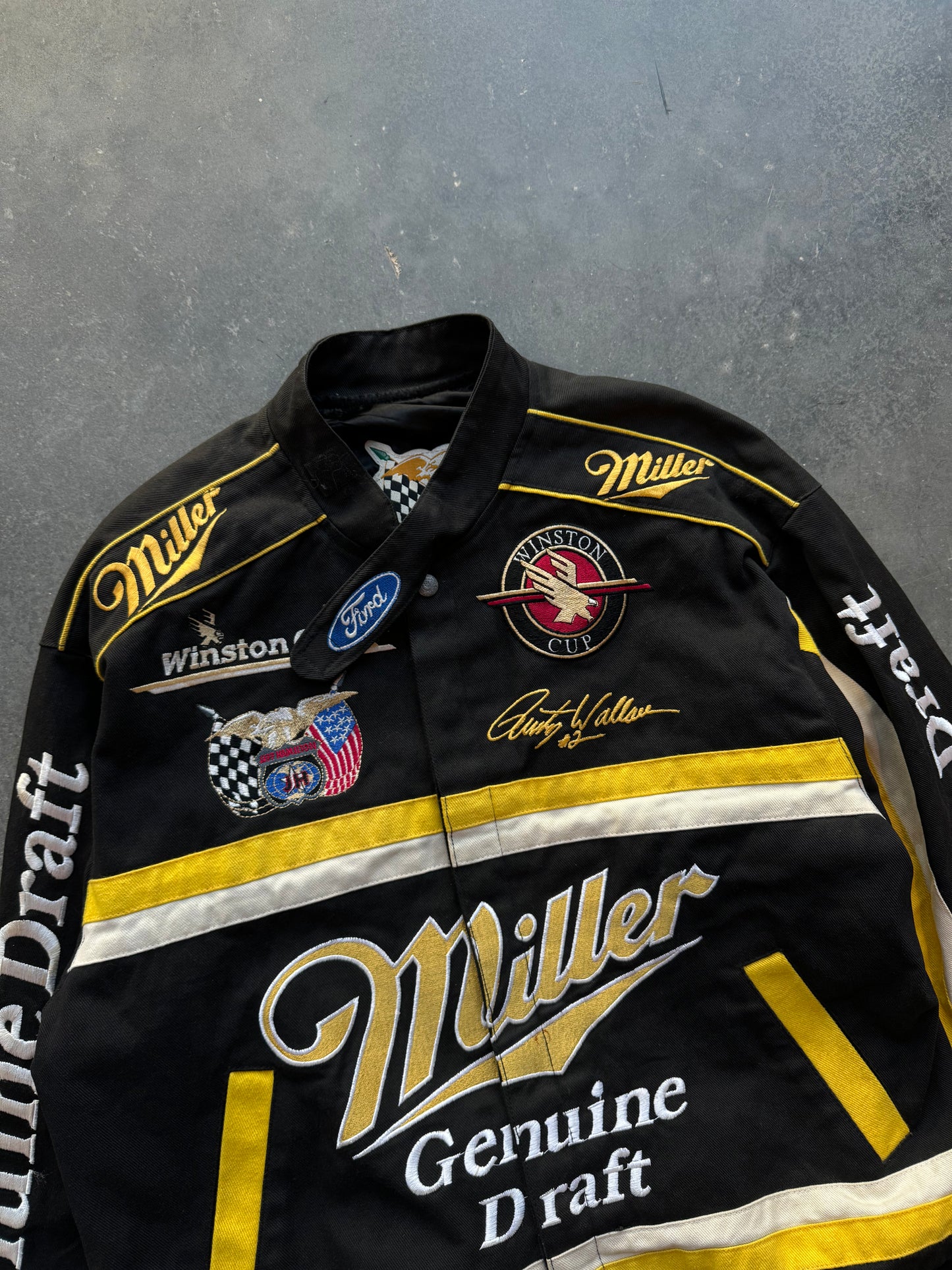 90’s Rusty Wallace Miller Genuine Draft Vintage Jeff Hamilton NASCAR Racing Jacket (Medium)